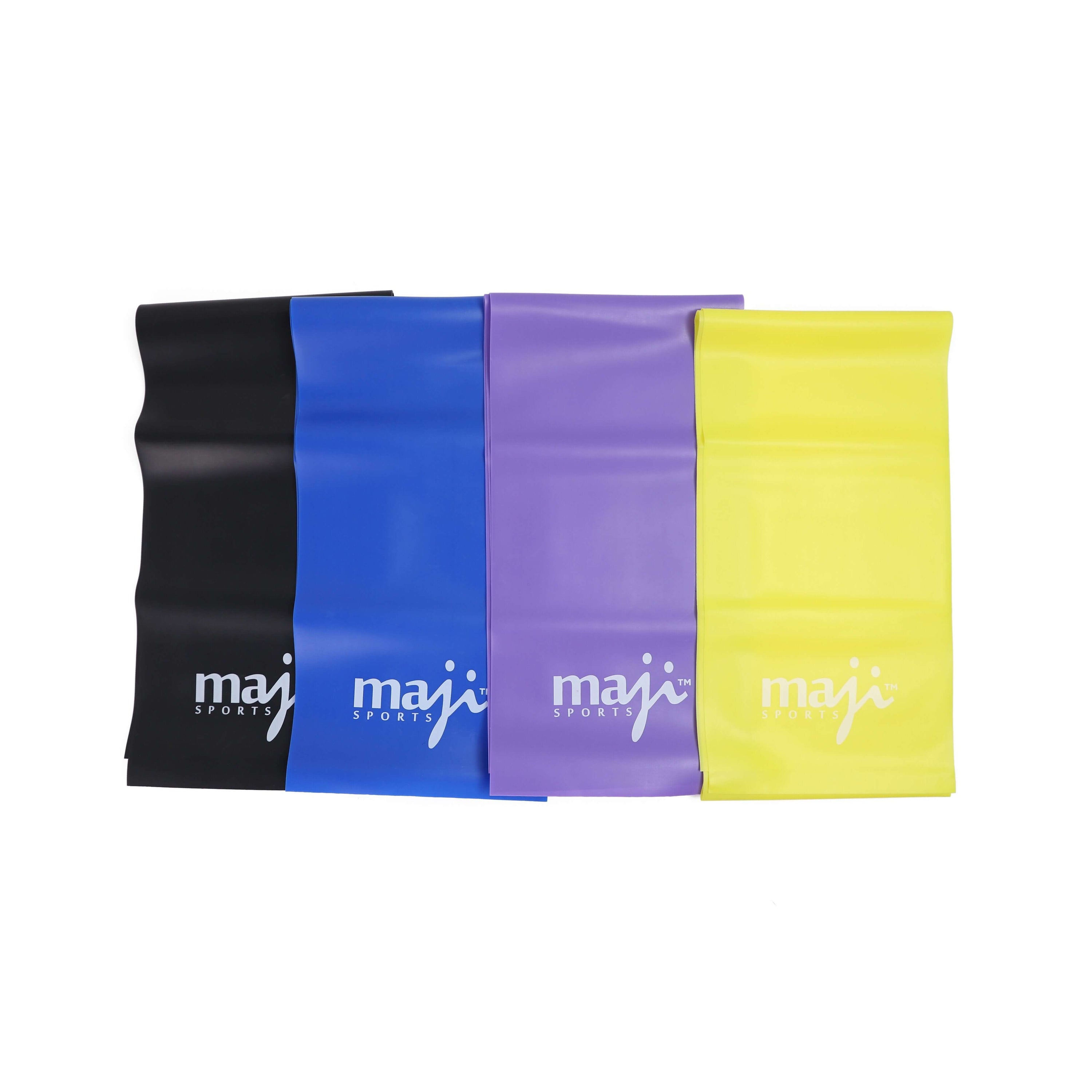 Full Body Exercise & Stretch Bands in four colors representing different resistance levels, ideal for various workouts.