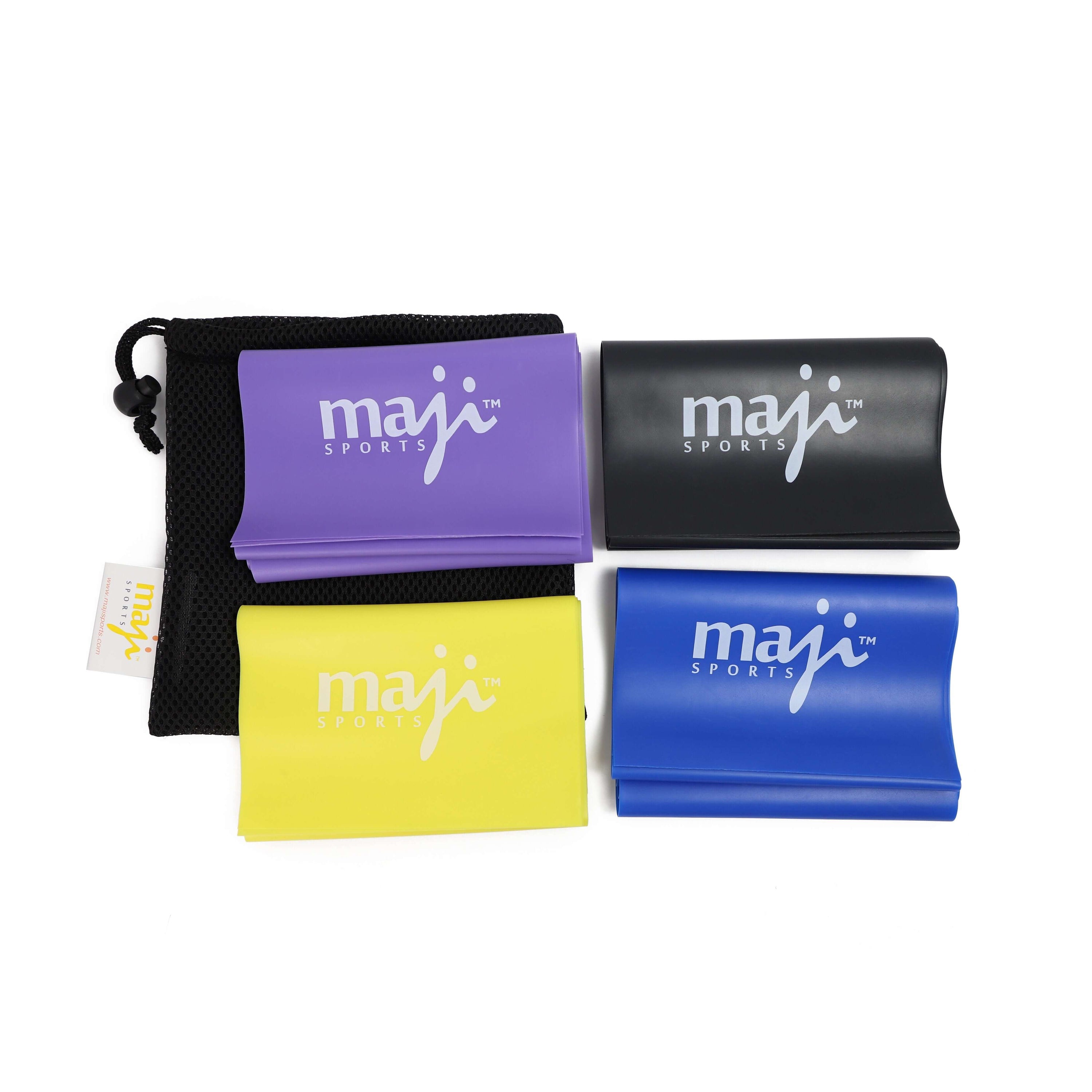 Full Body Exercise & Stretch Bands in four colors representing different resistance levels, ideal for various workouts.