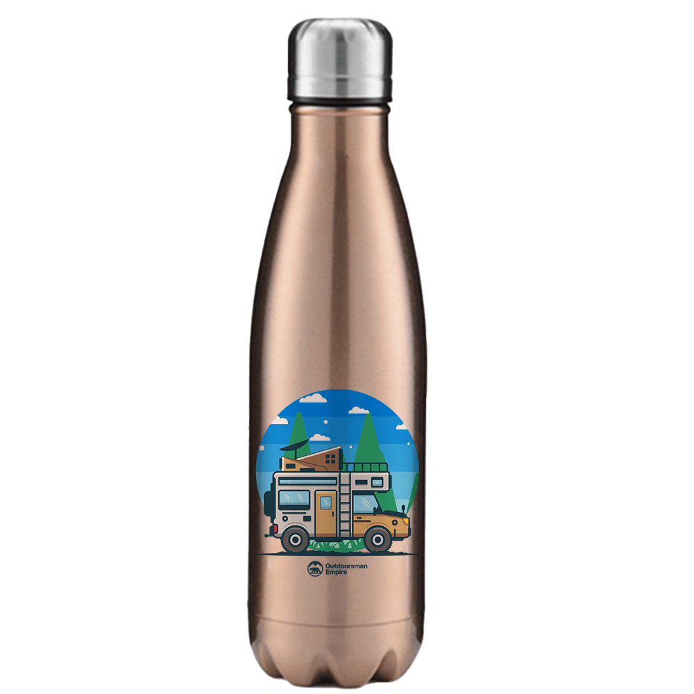 Funny Camping 17oz Stainless Steel Water Bottle with vibrant design, ideal for hot and cold drinks, featuring a leak-proof cap.