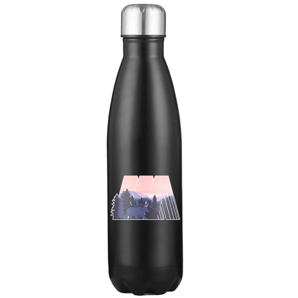 Geometric Camping 17oz Stainless Water Bottle with vibrant colors and double-wall insulation, perfect for hot and cold drinks.