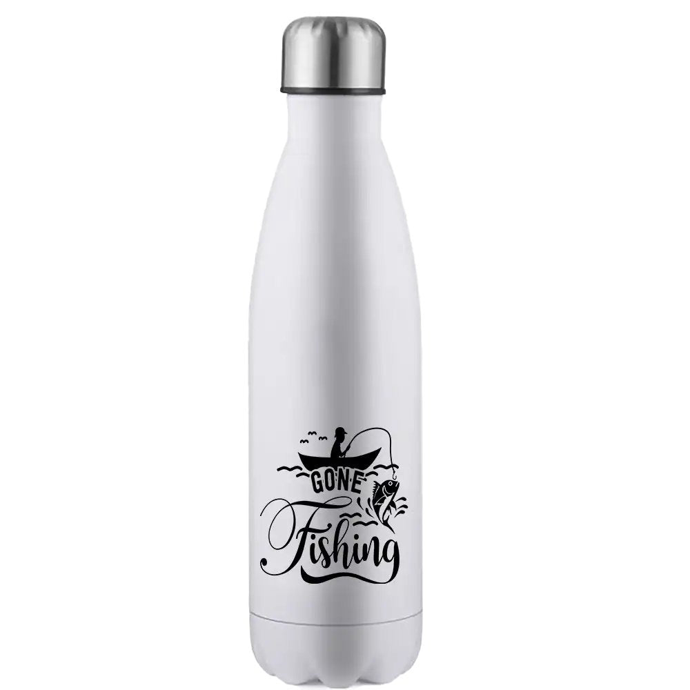 Gone Fishing 17oz Stainless Steel Water Bottle with UV printed design, showcasing its durable and stylish features.