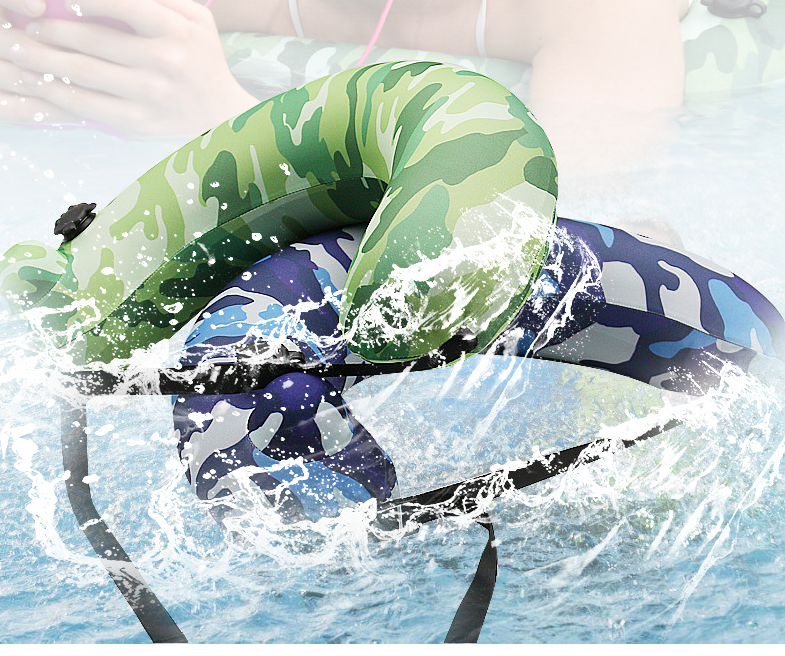 Half-circle camouflage swimming ring, thickened inflatable design for comfort and safety in water activities.