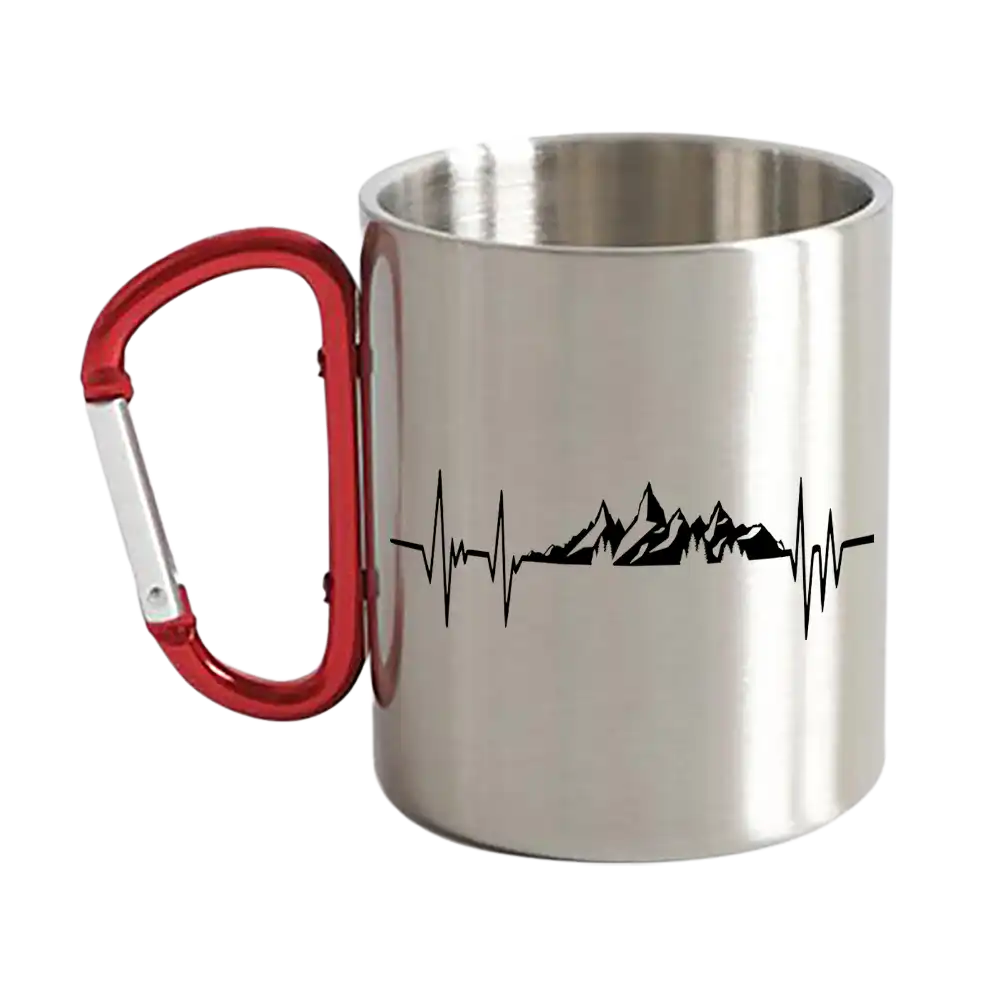 Heartbeat V2 Carabiner Mug 12oz featuring UV printed designs, stainless steel double wall, and a durable ceramic finish.