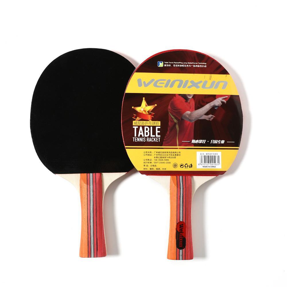 High Quality Double Reverse Rubber Ping Pong Racket with a long handle and portable square bag, ideal for beginners and casual players.