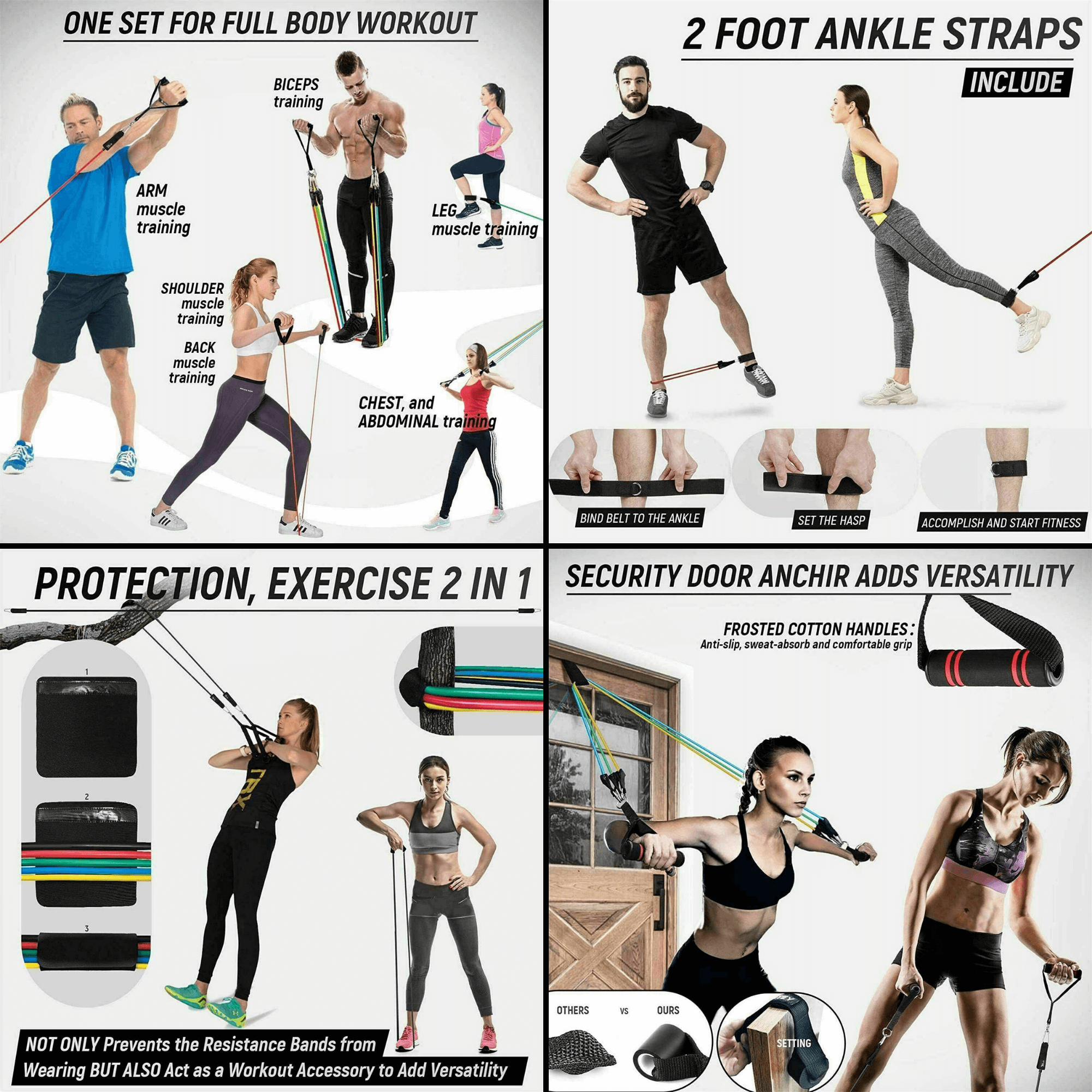 Intey 13-Pcs Resistance Band Set with various colored bands, handles, ankle straps, and a door anchor, all neatly arranged in a compact carrying bag.