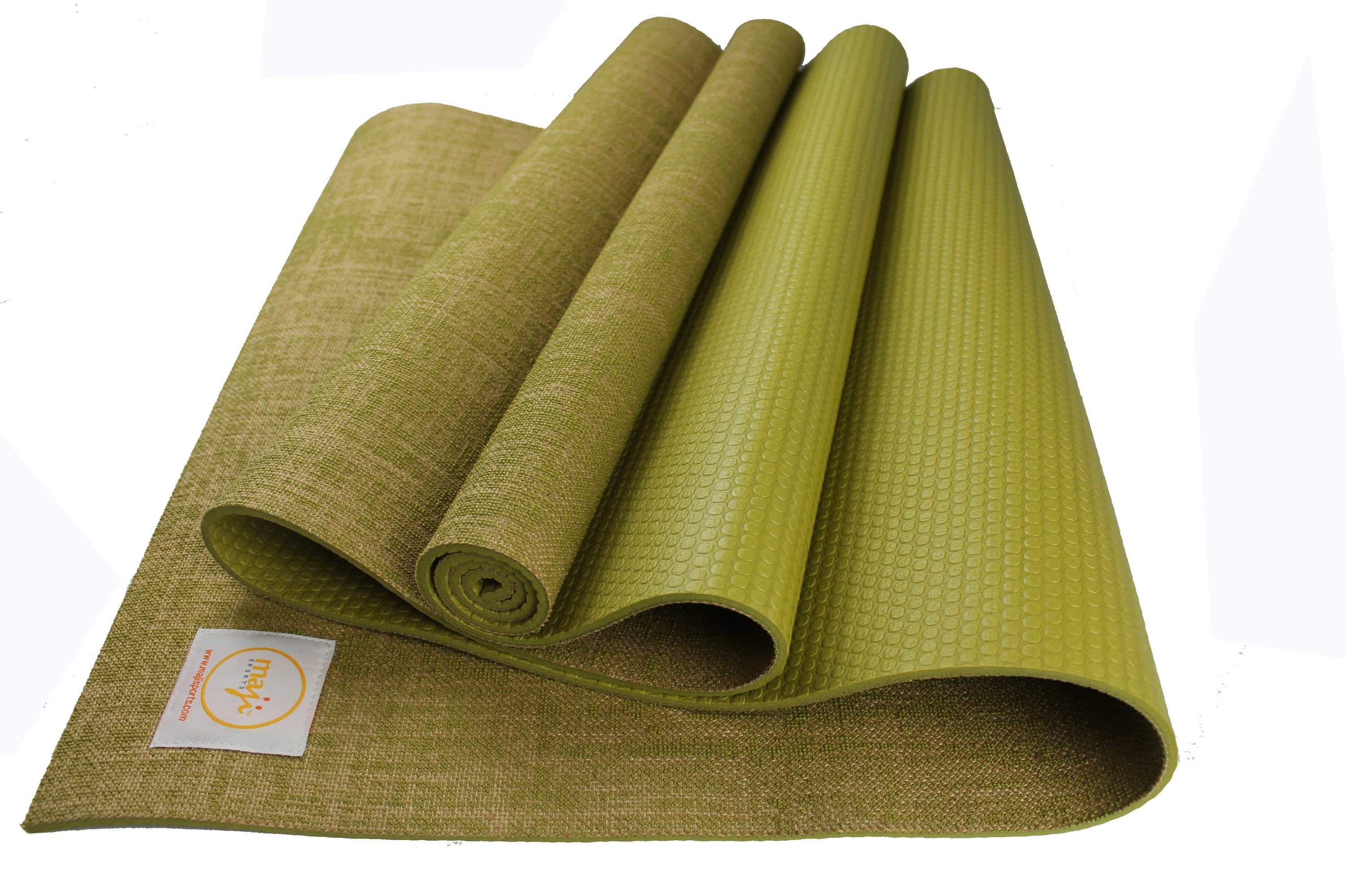 Jute Premium Eco Yoga Mat with textured surface and a small foot massager, showcasing eco-friendly materials and design.