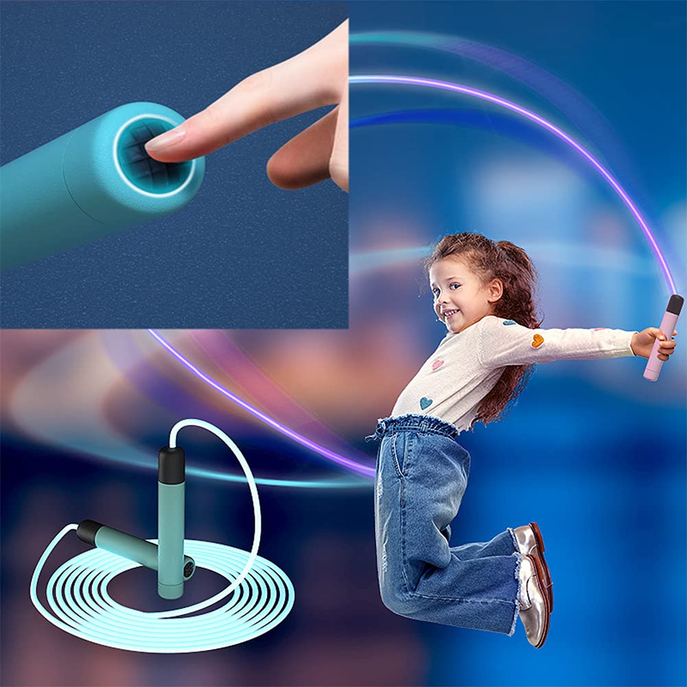 Luminous Rope Tangle-Free Rapid Speed Jumping Rope in vibrant colors, showcasing its comfortable handles and glowing features for kids and adults.