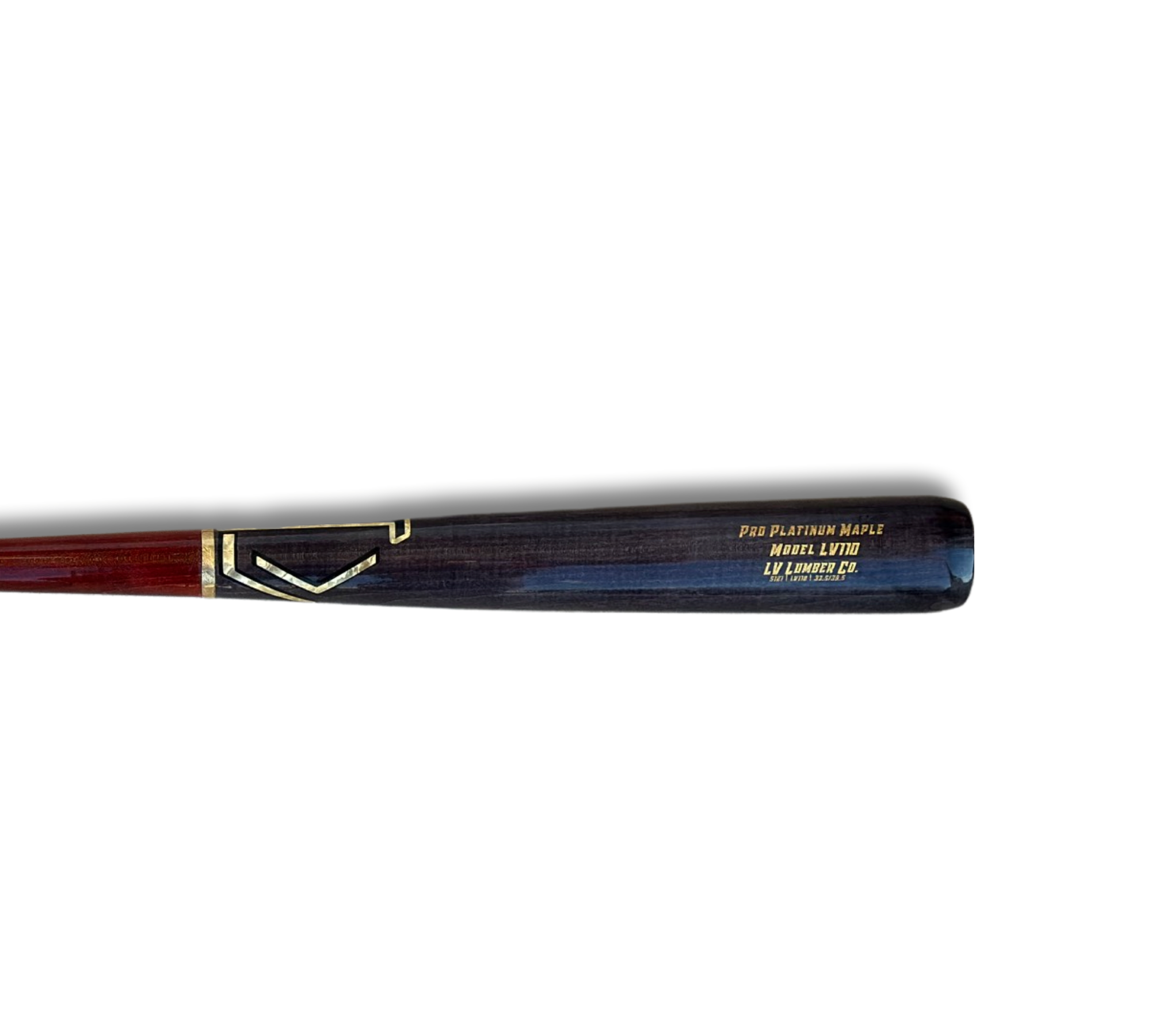 LV110 baseball bat made of maple wood with a traditional knob and thick barrel, designed for gap-to-gap hitters.