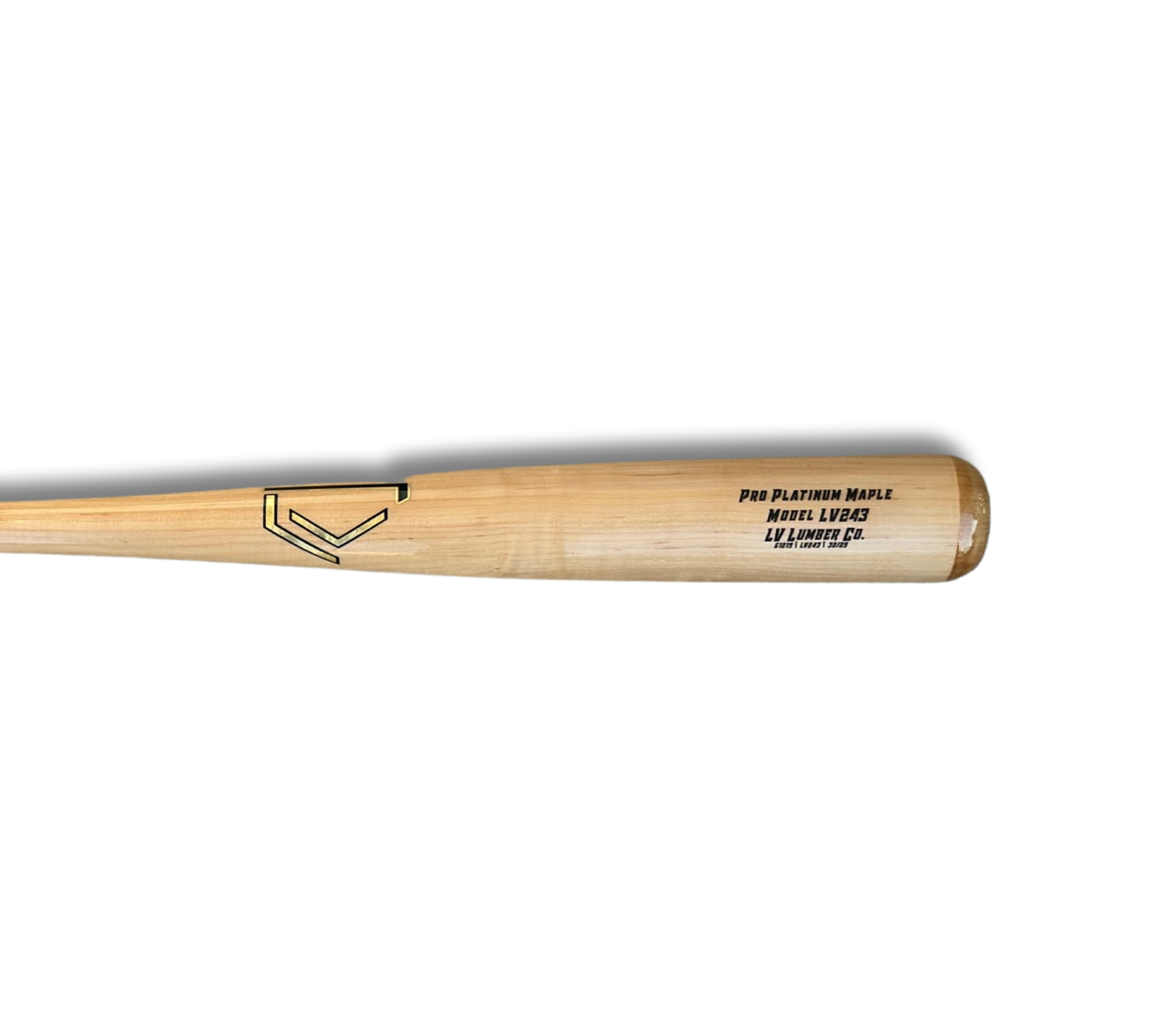 LV243 baseball bat made of maple wood with a traditional knob and thick barrel, designed for power hitters.