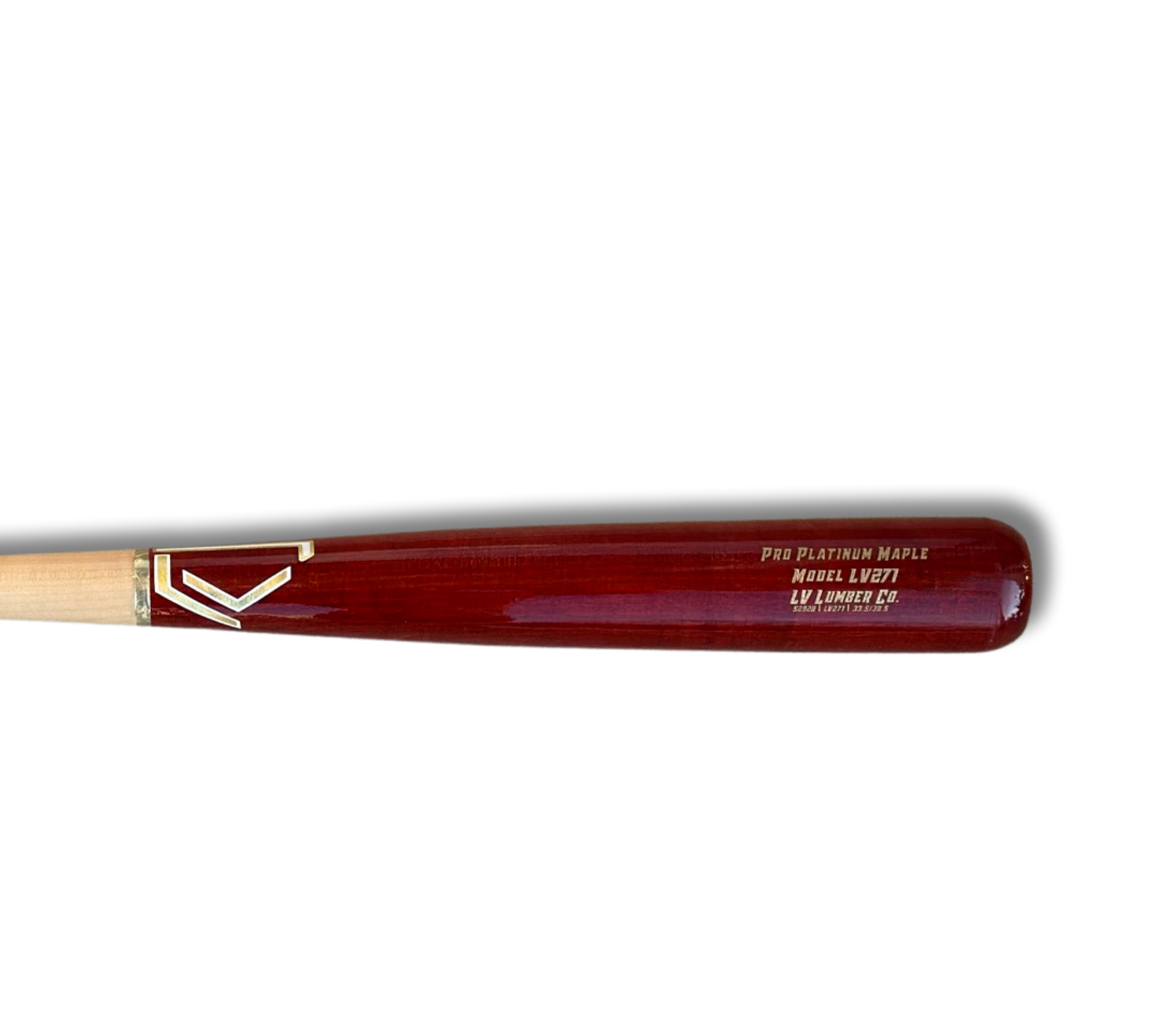 LV271 baseball bat made of maple wood with a tapered knob and medium barrel size, designed for gap-to-gap hitters.