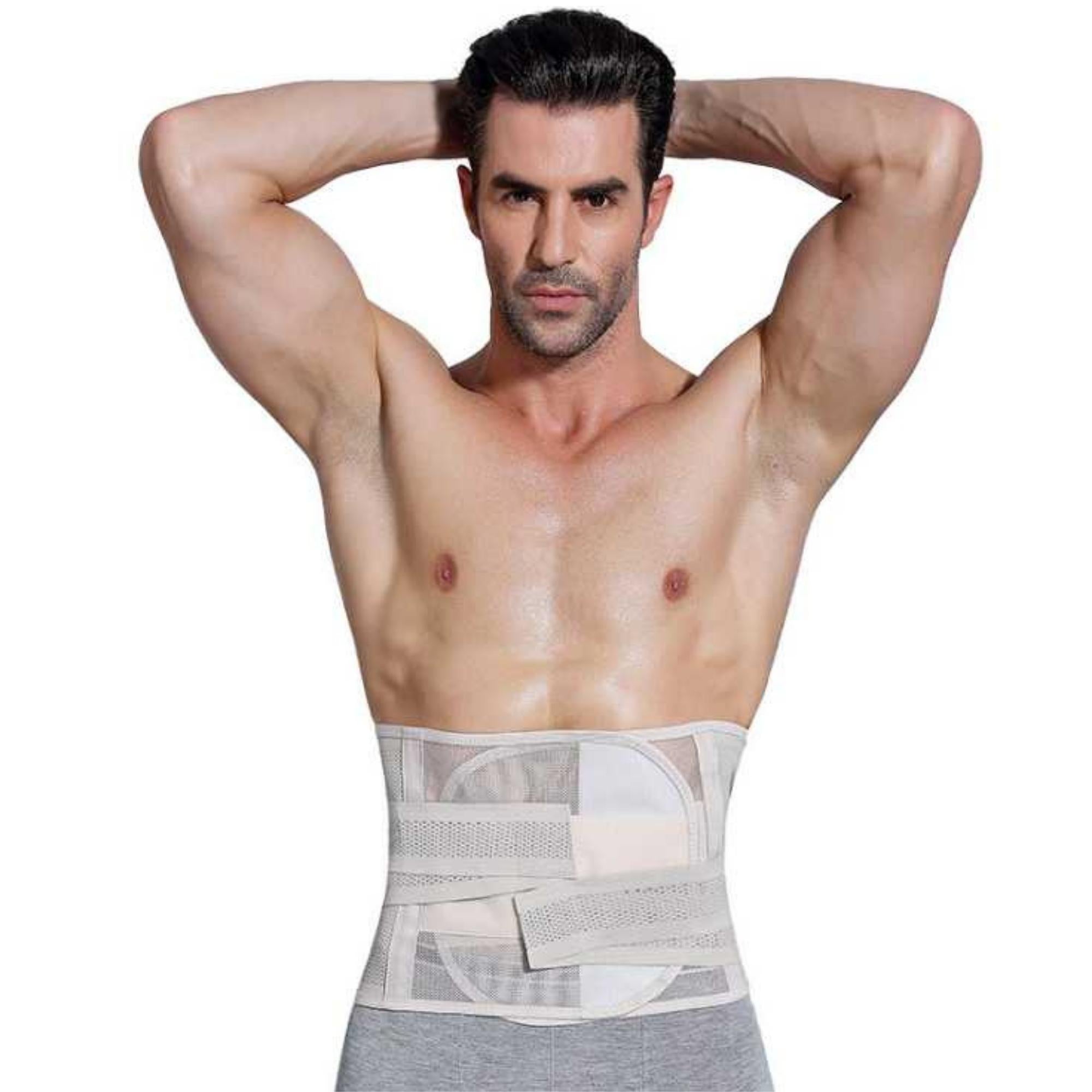 Men's Adjustable Waist Trainer and Shaper featuring a Velcro closure and breathable mesh design, suitable for various waist sizes.