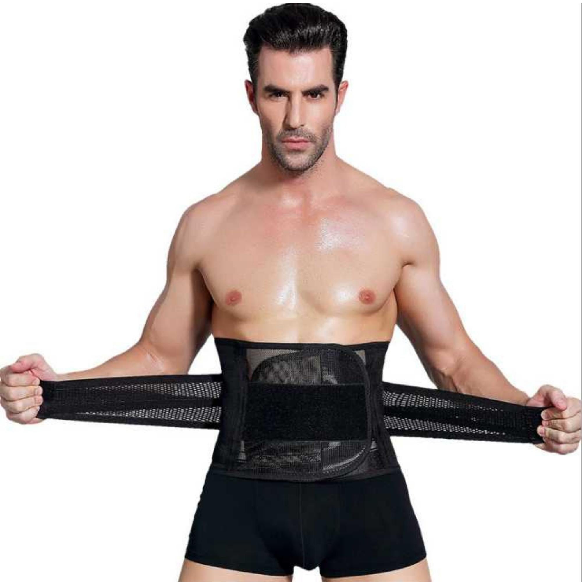 Men's Adjustable Waist Trainer and Shaper featuring a Velcro closure and breathable mesh design, suitable for various waist sizes.