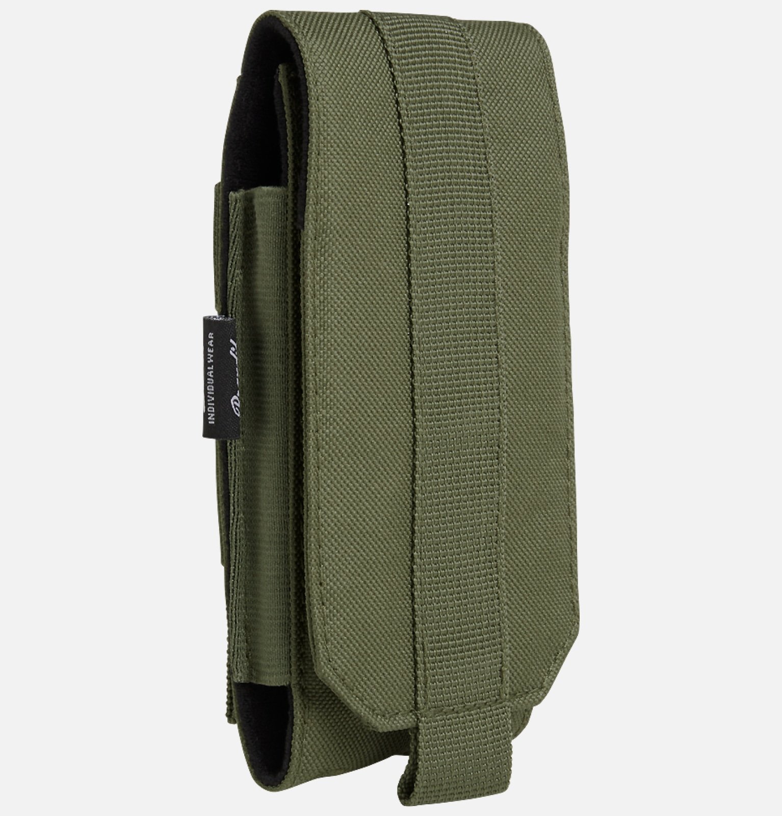 Molle Phone Pouch made of robust 600DEN polyester, featuring PALS fastening loops, soft inner material, and secure velcro fastening for smartphone protection.