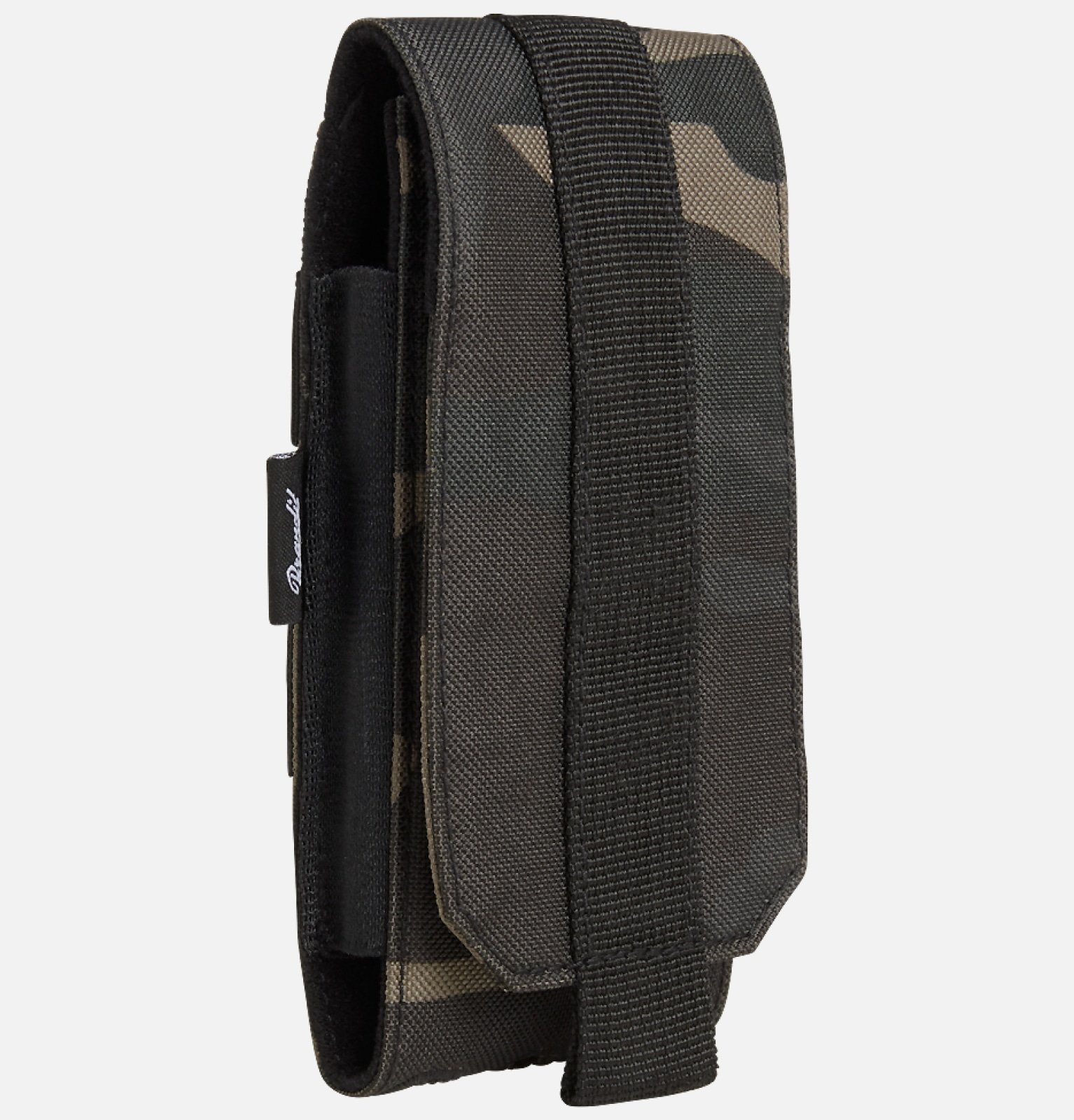 Molle Phone Pouch made of robust 600DEN polyester, featuring PALS fastening loops, soft inner material, and secure velcro fastening for smartphone protection.