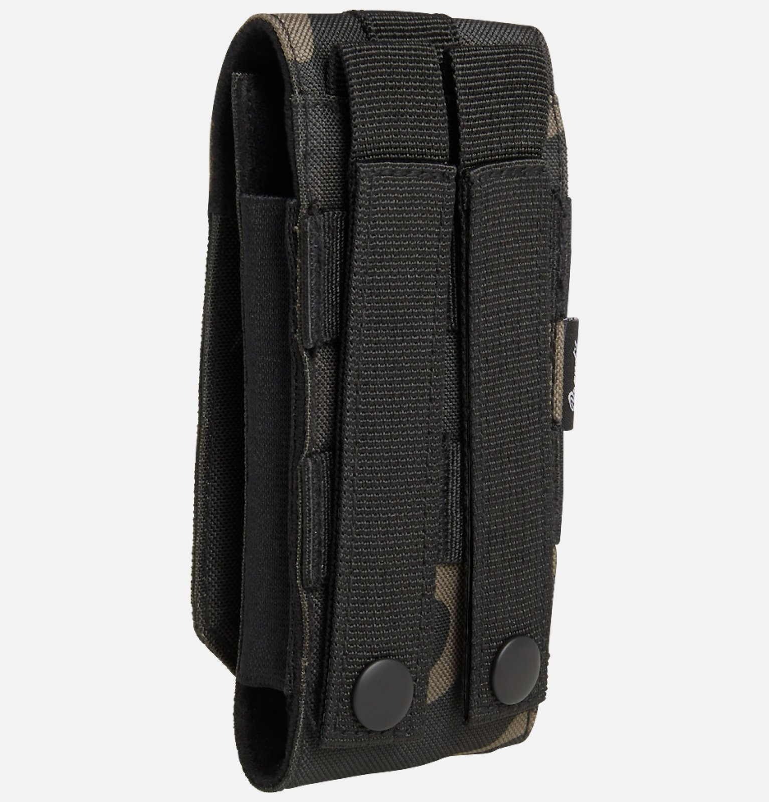 Molle Phone Pouch made of robust 600DEN polyester, featuring PALS fastening loops, soft inner material, and secure velcro fastening for smartphone protection.