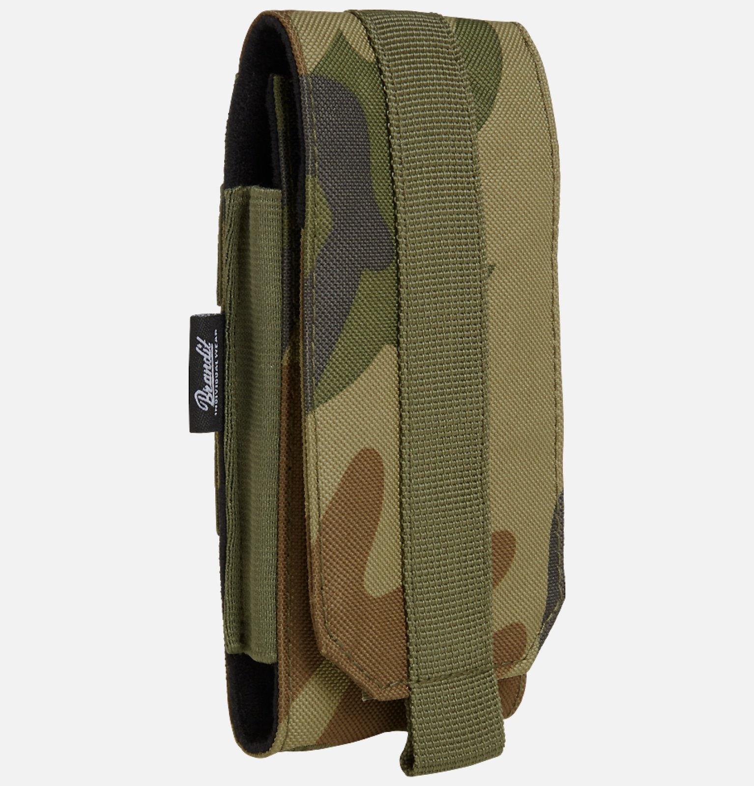 Molle Phone Pouch made of robust 600DEN polyester, featuring PALS fastening loops, soft inner material, and secure velcro fastening for smartphone protection.