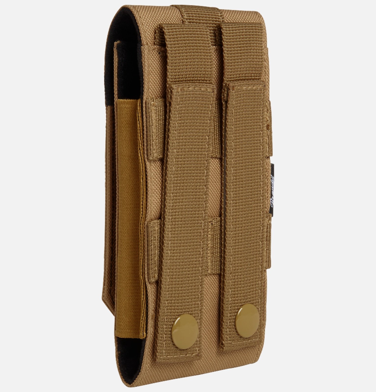 Molle Phone Pouch made of robust 600DEN polyester, featuring PALS fastening loops, soft inner material, and secure velcro fastening for smartphone protection.