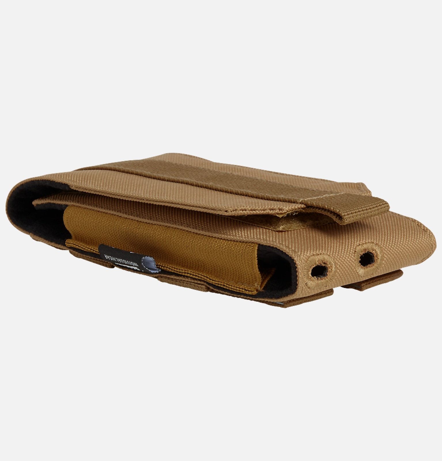 Molle Phone Pouch made of robust 600DEN polyester, featuring PALS fastening loops, soft inner material, and secure velcro fastening for smartphone protection.