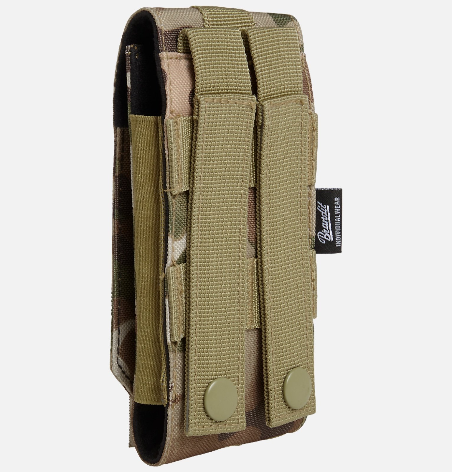 Molle Phone Pouch made of robust 600DEN polyester, featuring PALS fastening loops, soft inner material, and secure velcro fastening for smartphone protection.