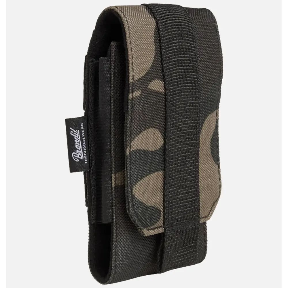 Molle Phone Pouch made of robust 600DEN polyester, featuring PALS fastening loops, soft inner material, and secure velcro fastening for smartphone protection.