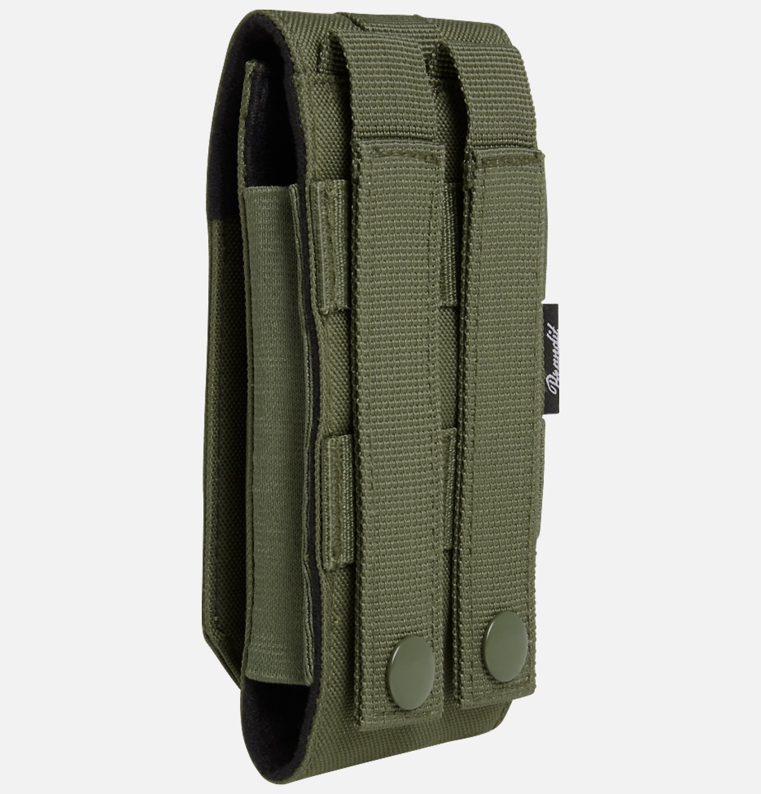 Molle Phone Pouch made of robust 600DEN polyester, featuring PALS fastening loops, soft inner material, and secure velcro fastening for smartphone protection.