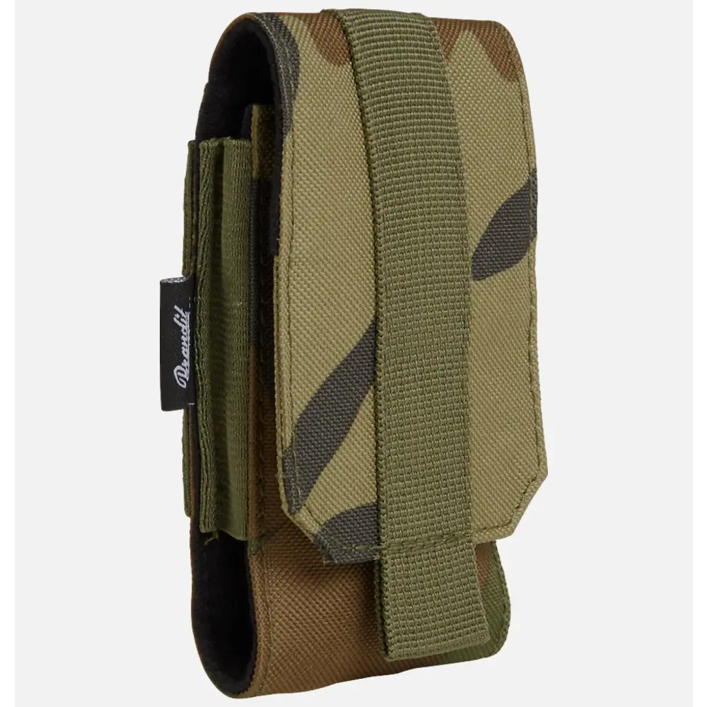 Molle Phone Pouch made of robust 600DEN polyester, featuring PALS fastening loops, soft inner material, and secure velcro fastening for smartphone protection.