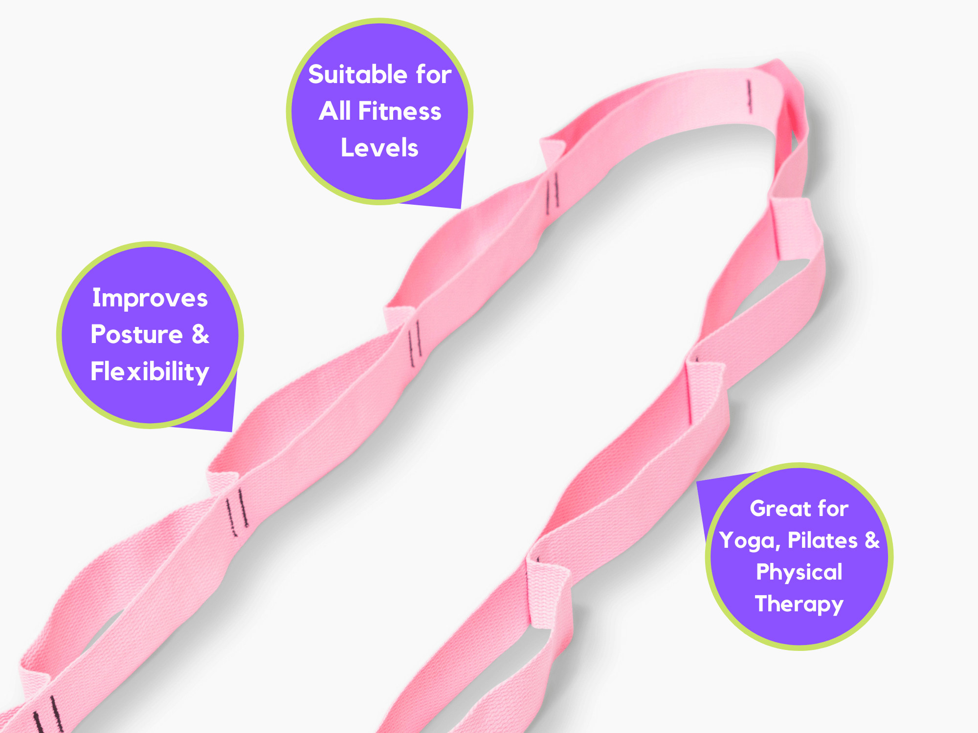 Multi-Loop Stretching Strap featuring 12 adjustable loops and non-slip handles, ideal for yoga and Pilates.