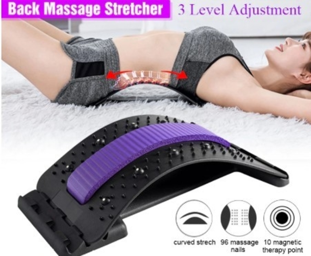 Multiple Level Lumbar Support Massage Stretcher featuring adjustable height settings and massage contacts for back pain relief.