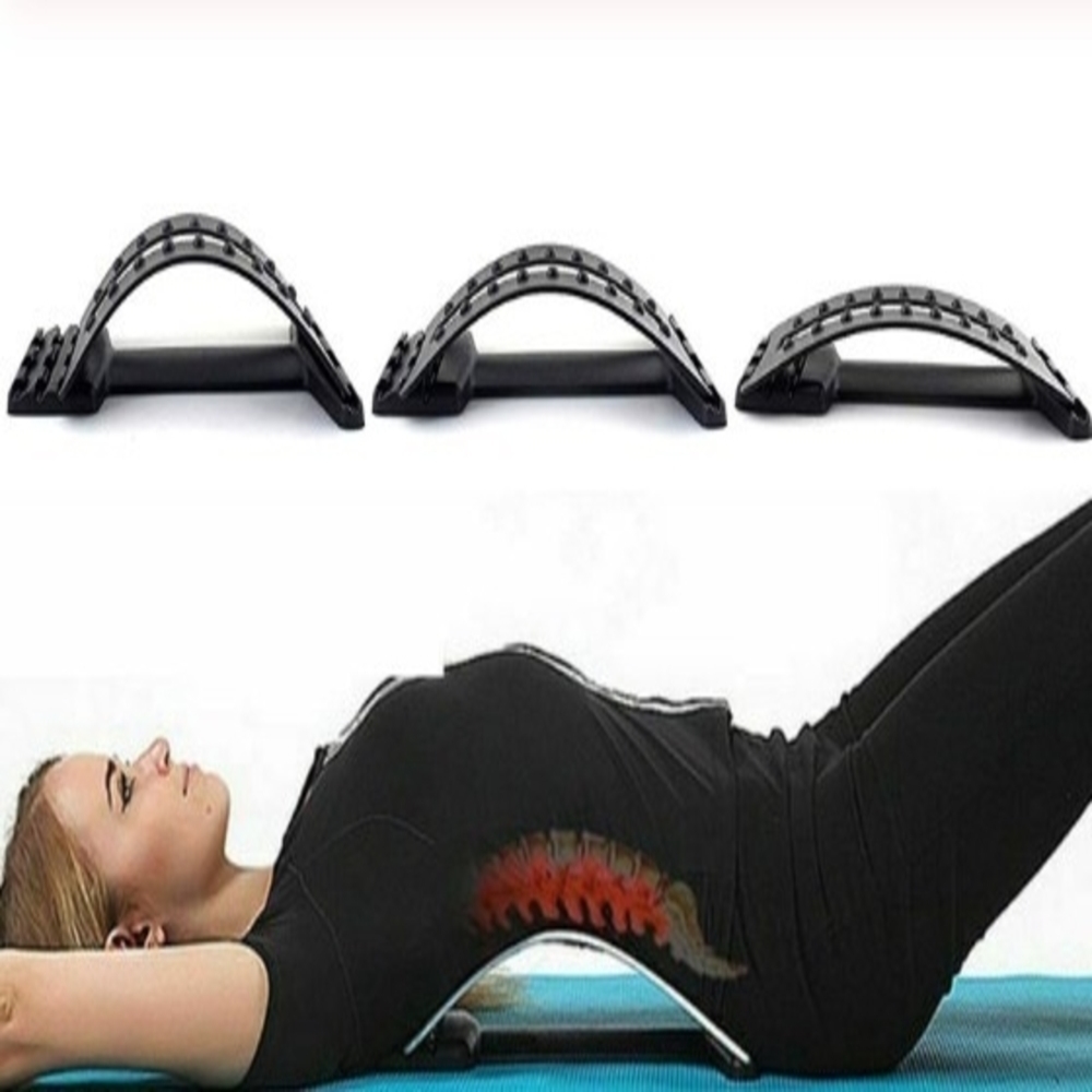 Multiple Level Lumbar Support Massage Stretcher featuring adjustable height settings and massage contacts for back pain relief.