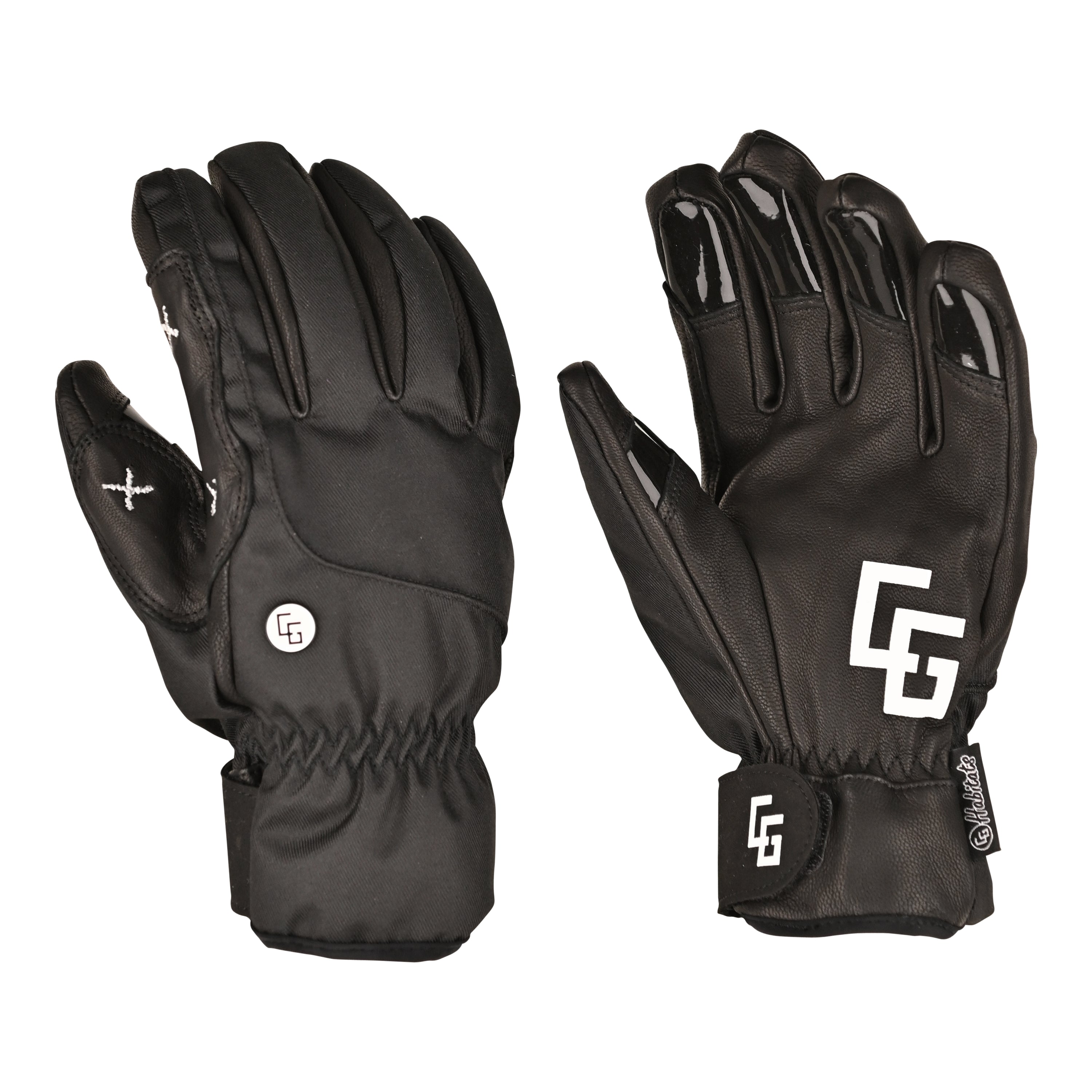 A pair of Park Gloves featuring genuine leather and a breathable waterproof membrane, designed for snowboarding in various conditions.