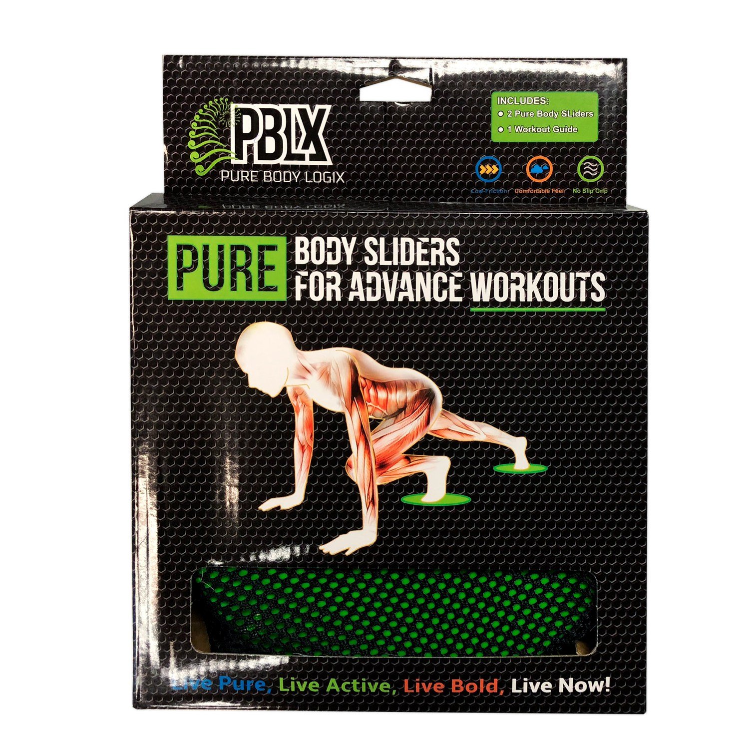 PBLX Gliders Set with a workout booklet, showcasing the gliders and instructional material for effective training.