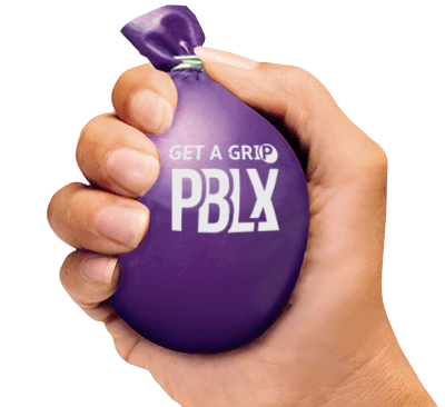 PBLX Grip Balls in various colors, designed for stress relief and hand strength training, featuring a soft texture for comfortable squeezing.