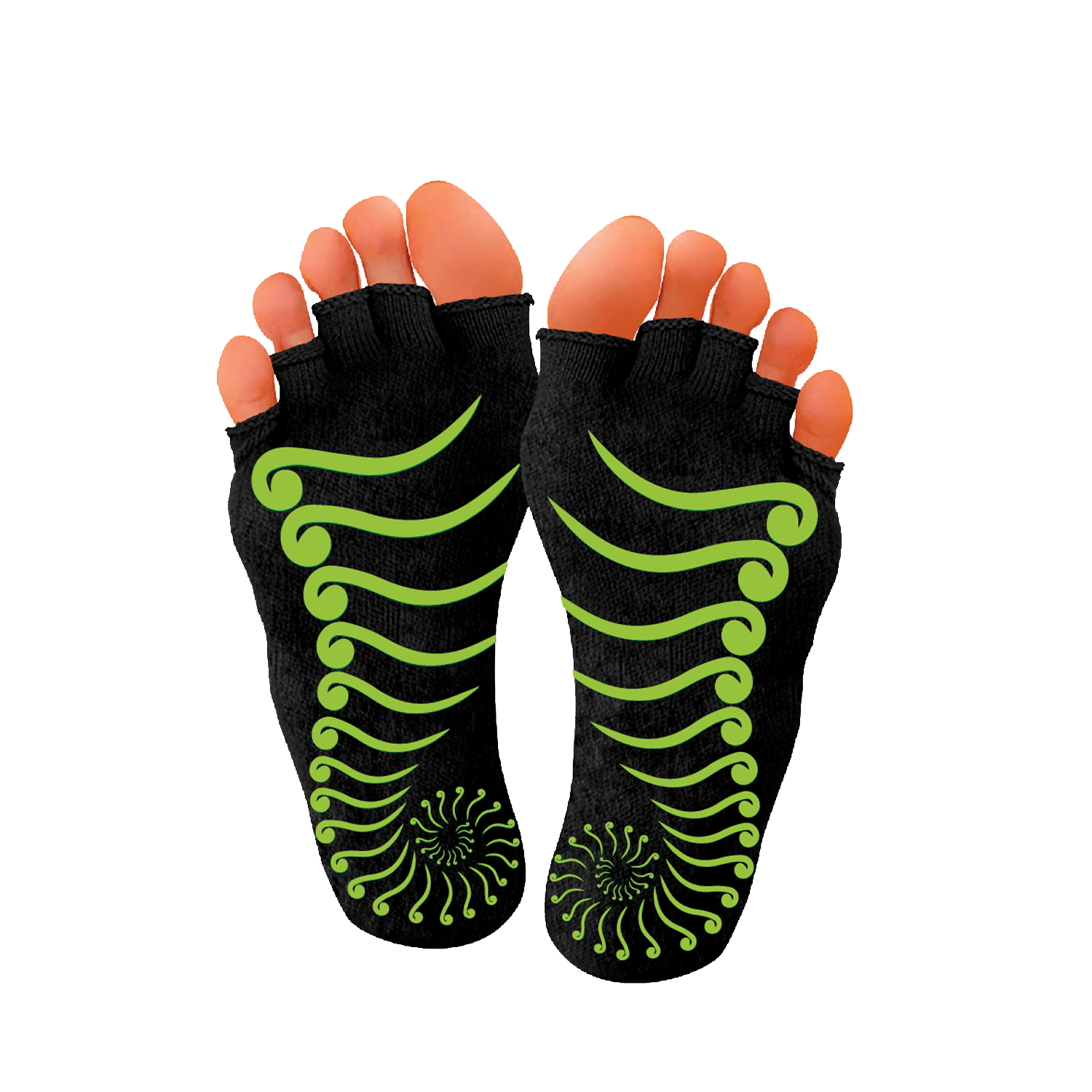 PBLX Non-Slip Yoga Socks in black, featuring targeted traction zones and an open design for enhanced grip and comfort.