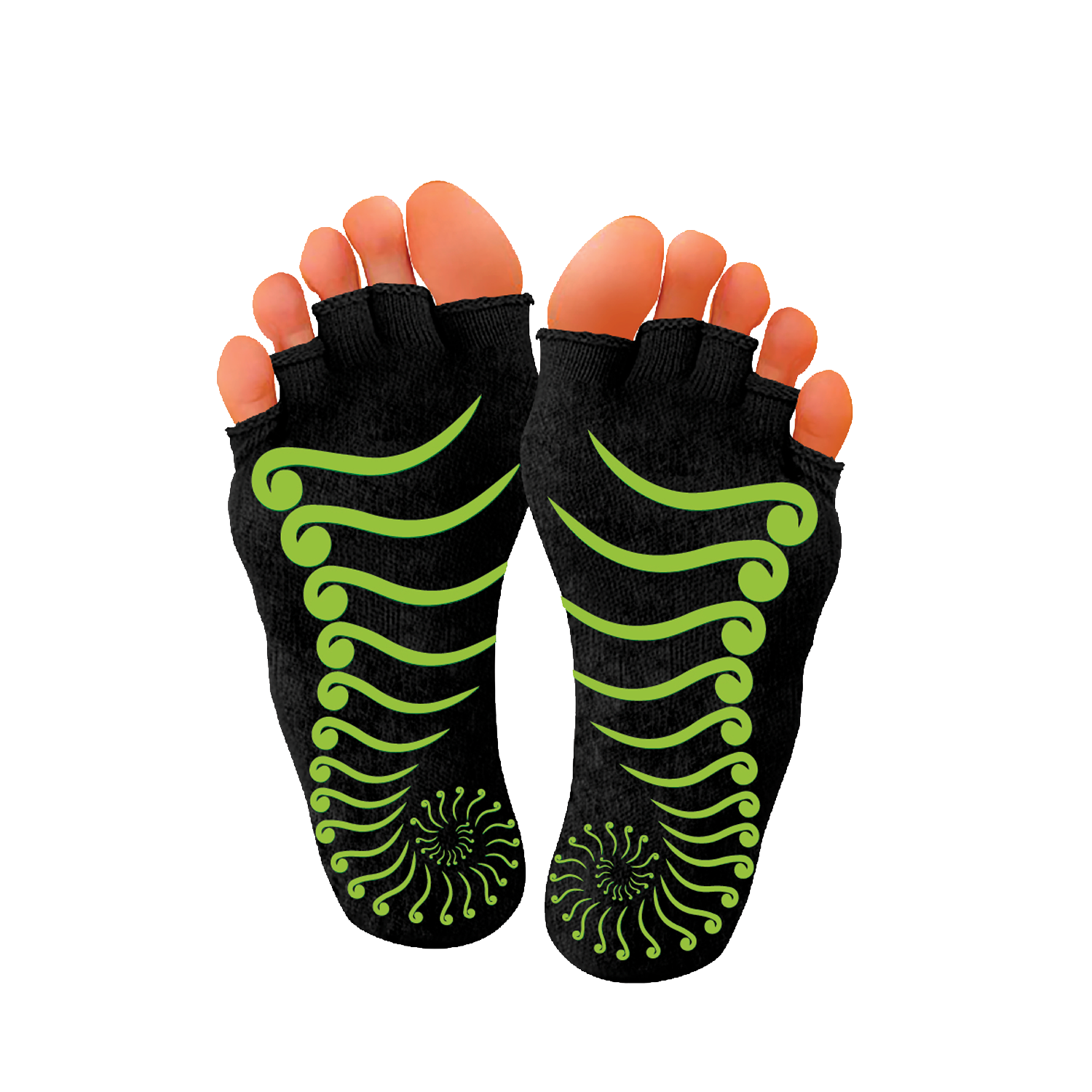 PBLX Non-Slip Yoga Socks in black, featuring targeted traction zones and an open design for enhanced grip and comfort.