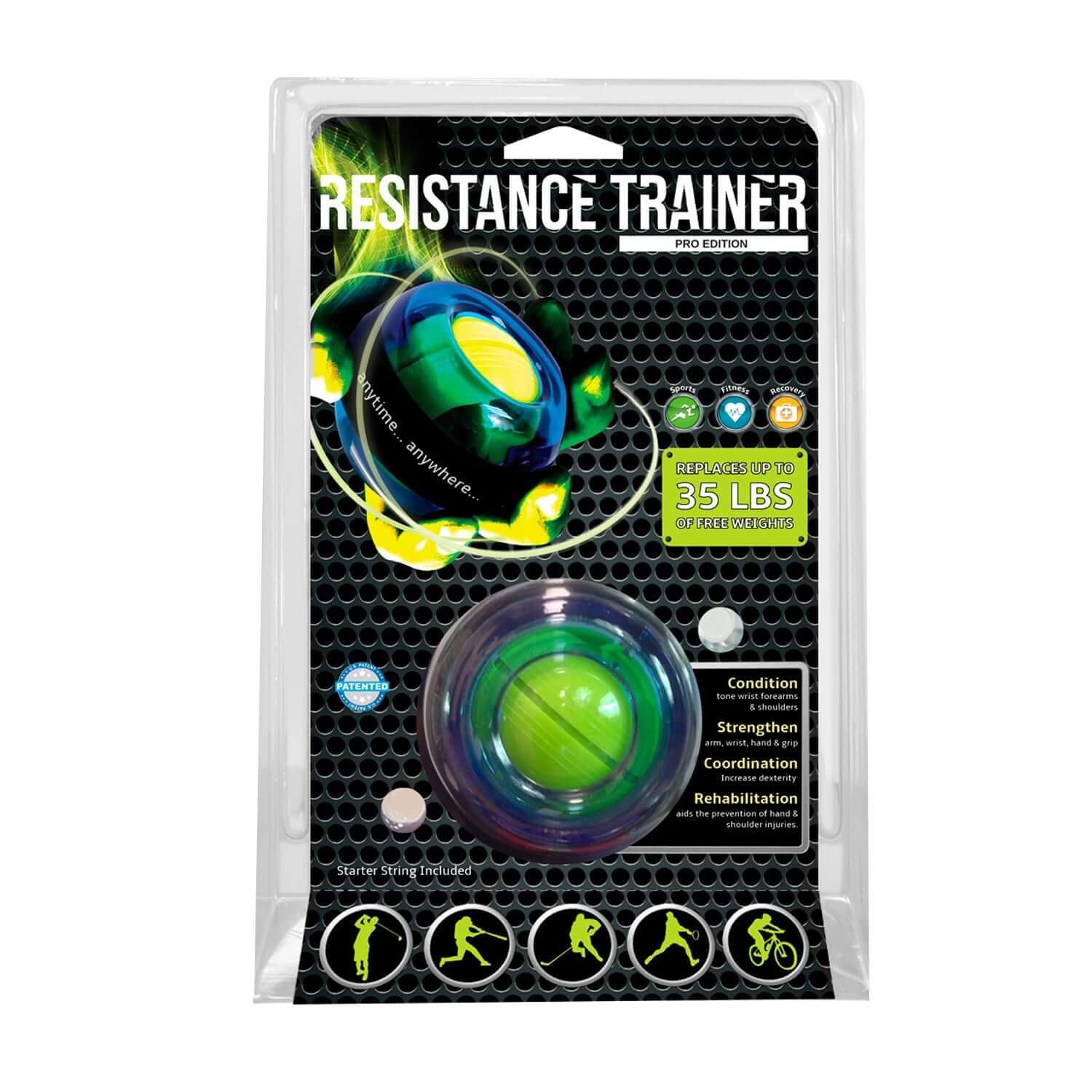 PBLX Resistance Trainer Pro Edition with LED lights, showcasing its compact design and resistance mechanism for arm workouts.