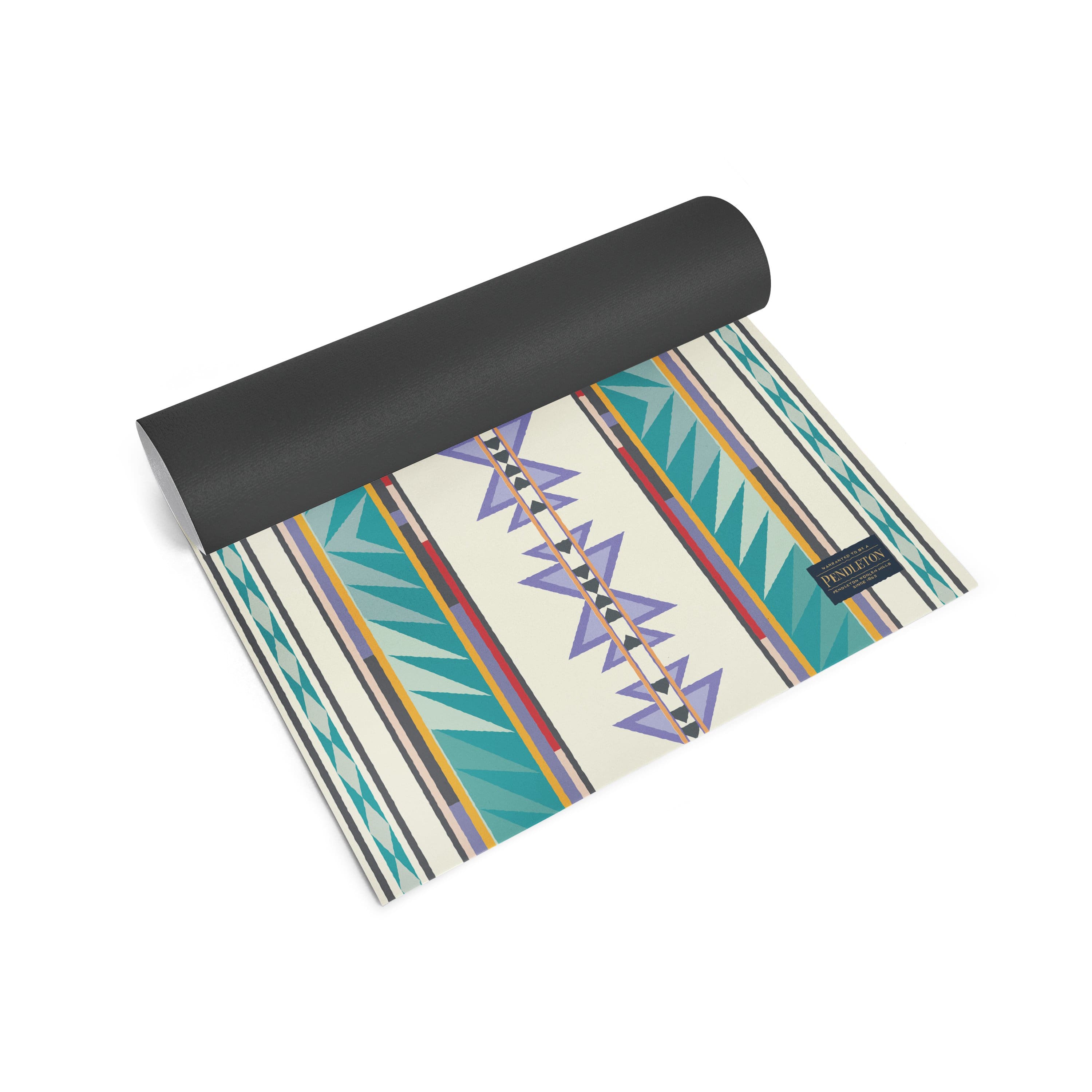 Pendleton x Yune Yoga Mat in Turquoise Ridge design, showcasing its textured surface and lightweight features, perfect for yoga enthusiasts.