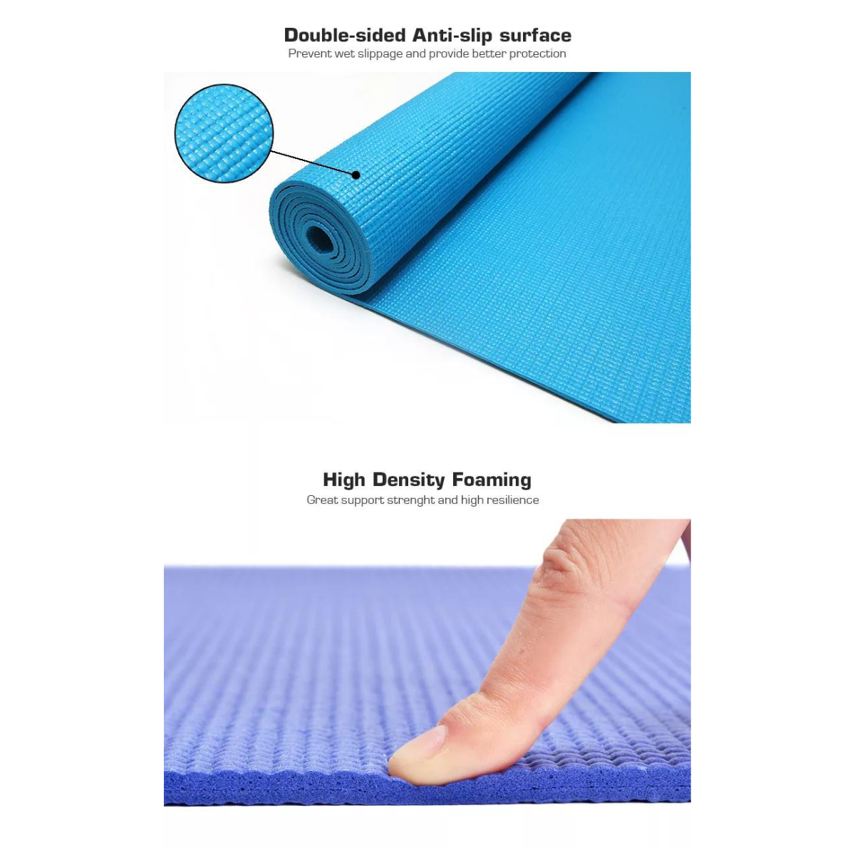 Performance Yoga Mat with Carrying Straps in vibrant colors, showcasing its textured surface and portability features.