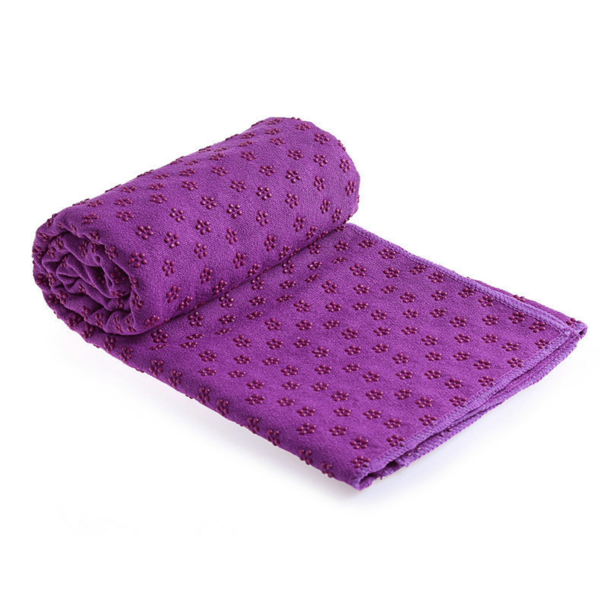 Premium Absorption Hot Yoga Mat Towel featuring slip-resistant grip dots, designed for intense yoga sessions, in various colors.