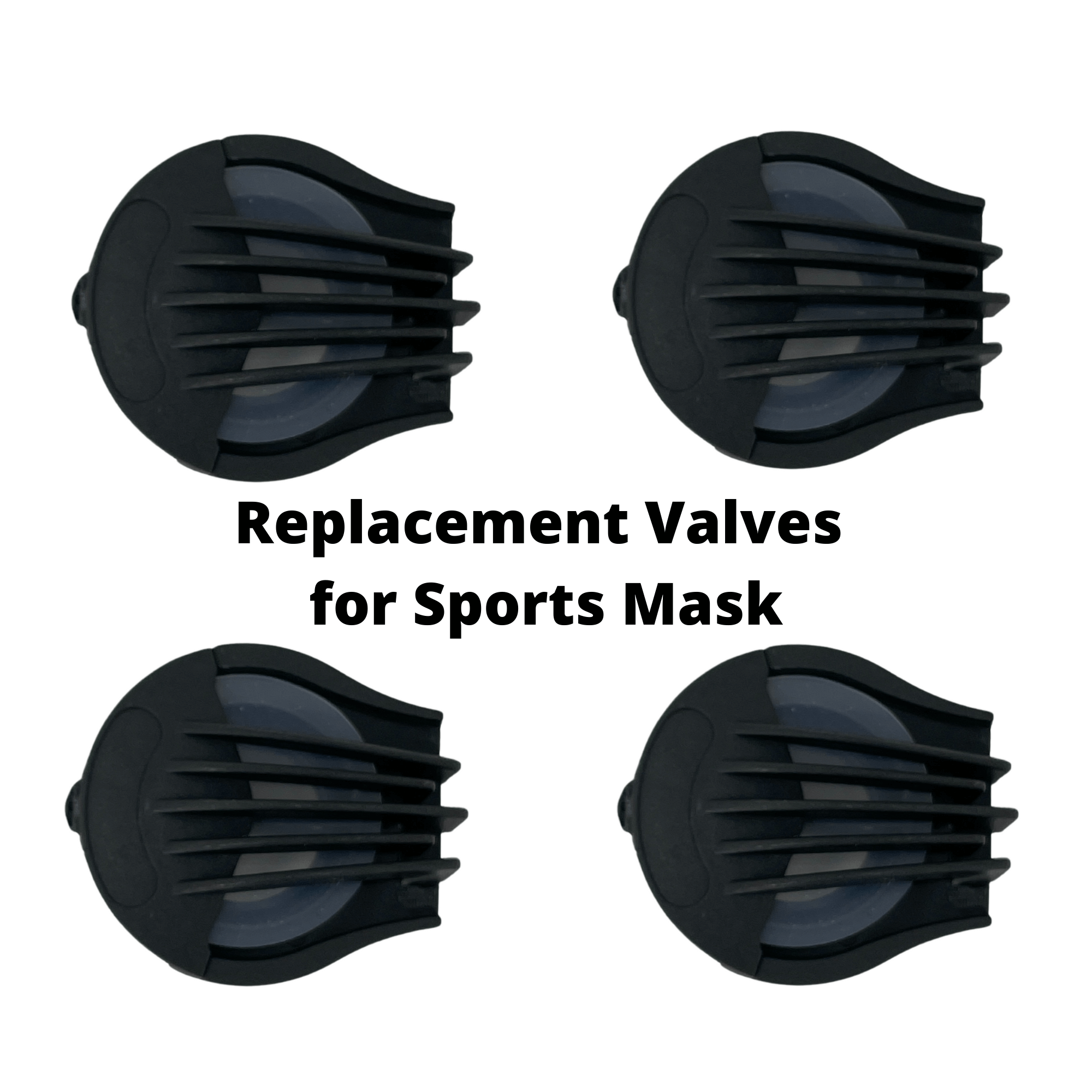 Set of 4 replacement discharge valves for sports masks, designed for improved airflow and comfort during physical activities.