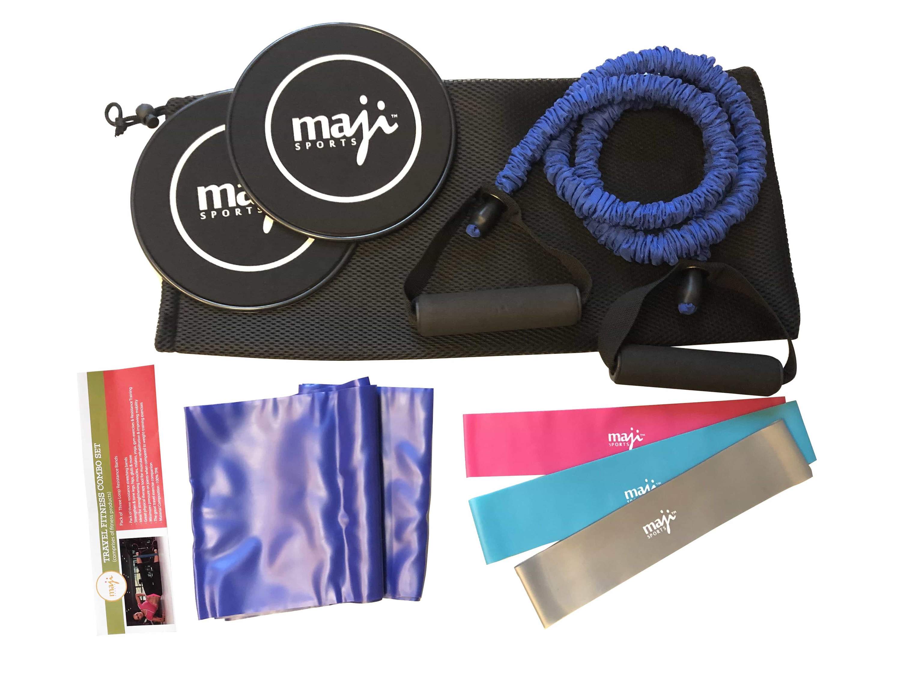 Resistance and Core Fitness Training Bundle featuring loop resistance bands, exercise tubes, and sliding core discs for effective workouts.