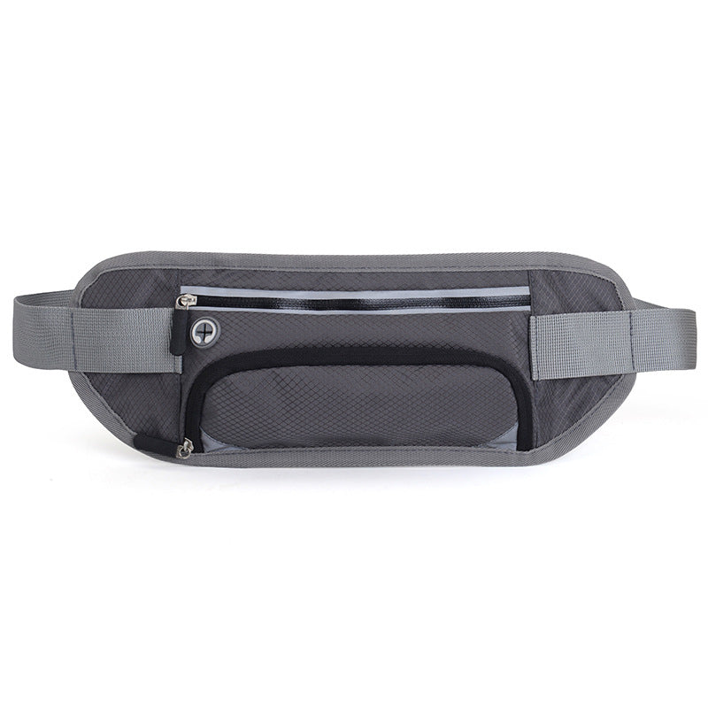 Running Waist Belt Bag with hidden water bottle compartment, reflective strip, and spacious design for outdoor fitness.