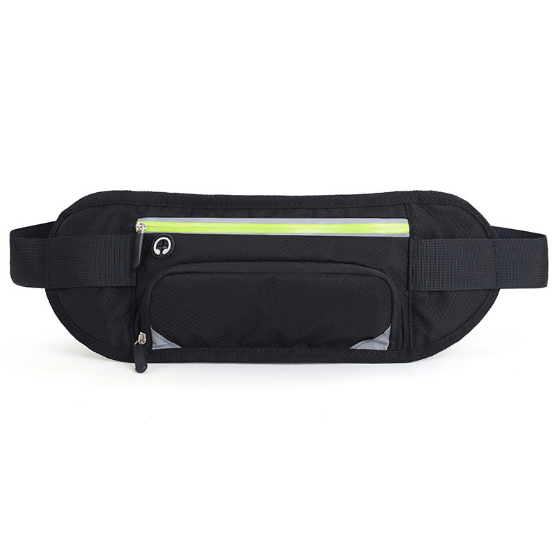 Running Waist Belt Bag with hidden water bottle compartment, reflective strip, and spacious design for outdoor fitness.