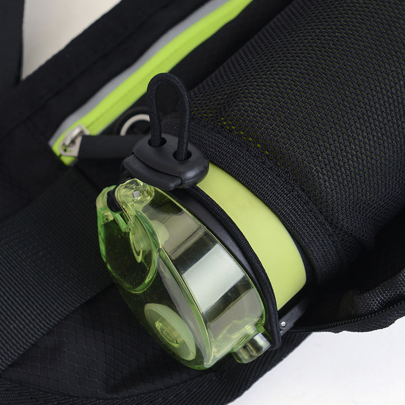 Running Waist Belt Bag with hidden water bottle compartment, reflective strip, and spacious design for outdoor fitness.