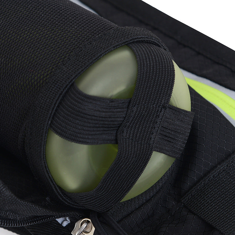 Running Waist Belt Bag with hidden water bottle compartment, reflective strip, and spacious design for outdoor fitness.