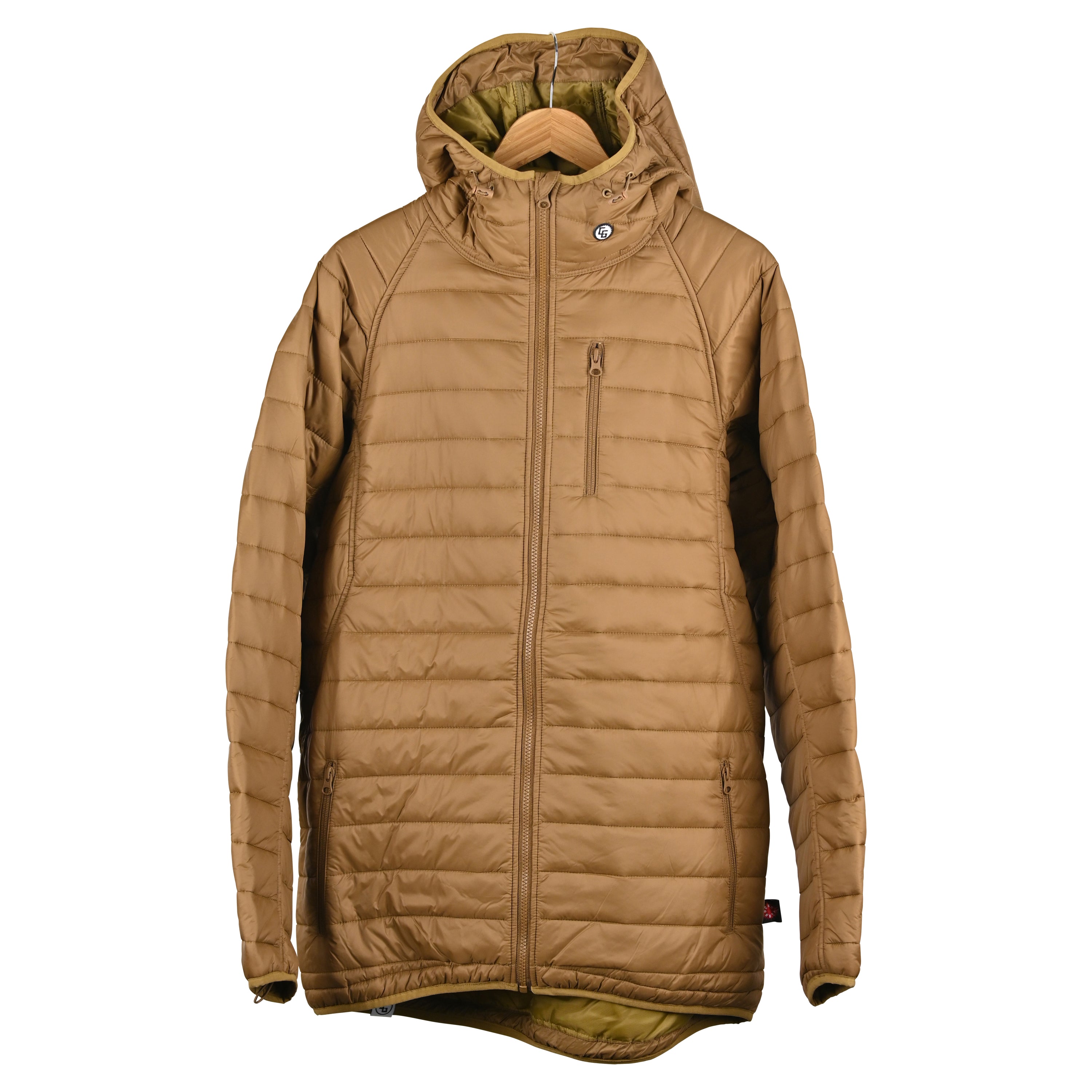 A cozy Sleeping Bag Hoodie made from DWR coated microfiber nylon, featuring an adjustable hood, zippered pockets, and a stylish design for outdoor adventures.