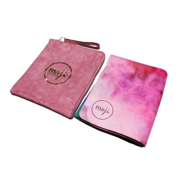 Suede & Natural Rubber Travel Yoga Mat with beautiful print, showcasing its soft suede surface and natural rubber base for optimal grip.