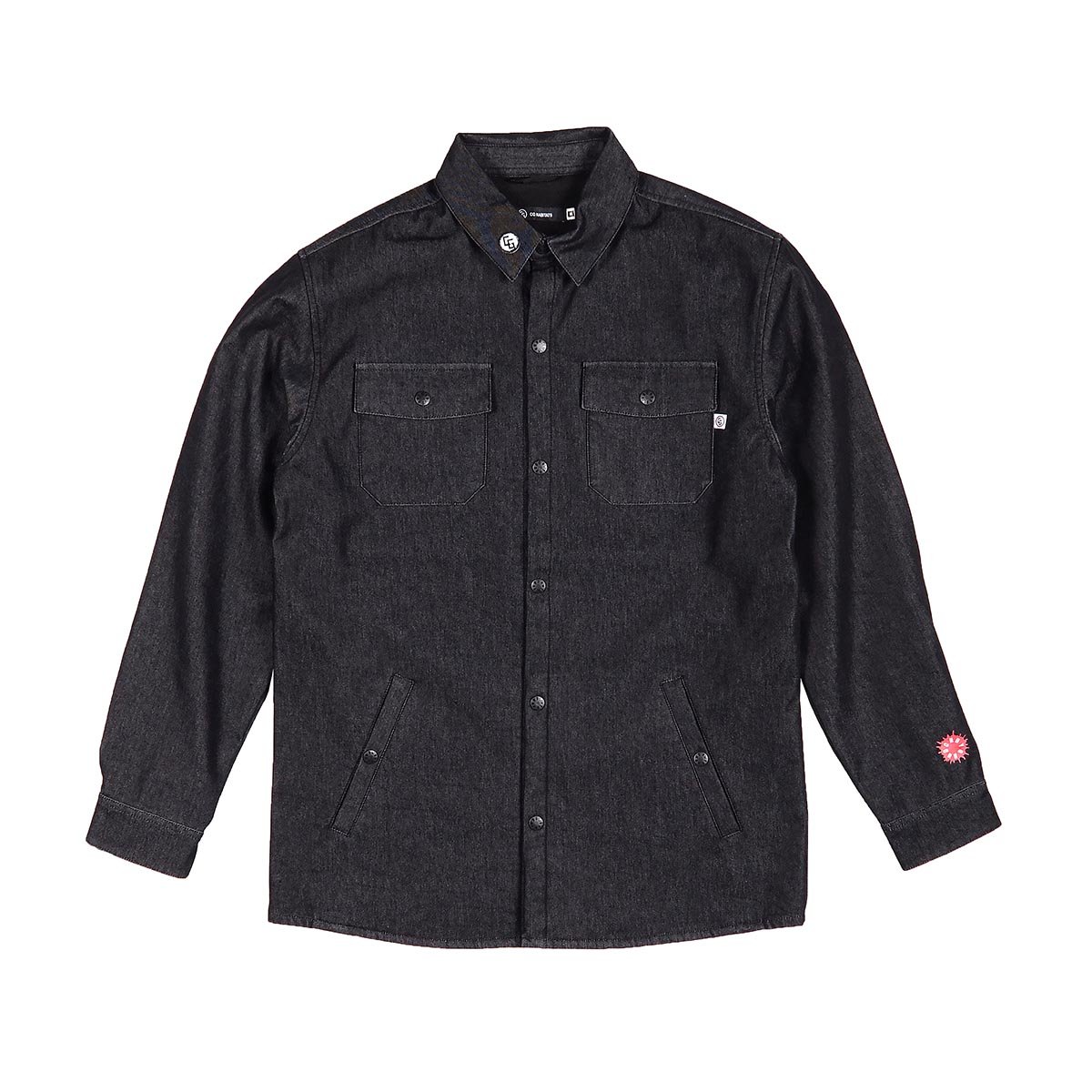 Tech Workshirt featuring custom snap closure, breathable waterproof membrane, and ultra-soft micro fleece lining, designed for comfort and style.