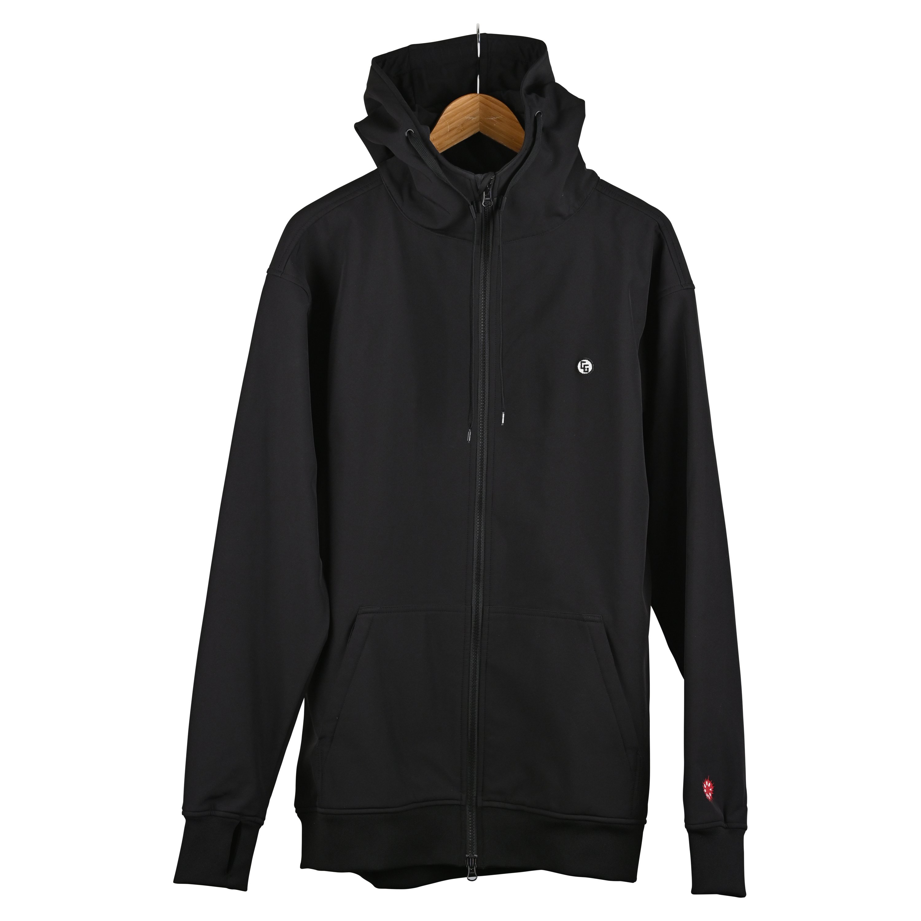 Tech Zip Hoodie featuring a marsupial pocket, YKK zippers, and a breathable waterproof design, perfect for outdoor activities.