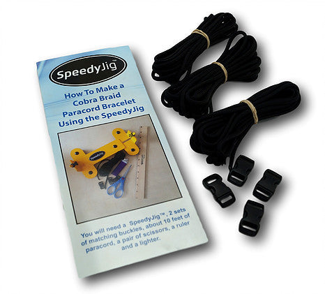 The SpeedyJig Pro, a sturdy metal jig for making paracord bracelets, featuring a wide base and rubber feet for stability.