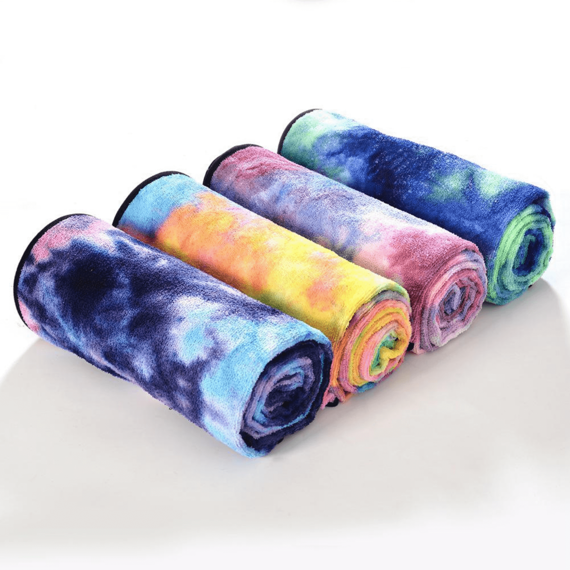 Colorful Tie Dye Yoga Mat Towel with slip-resistant grip dots, designed for hot yoga and fitness activities.